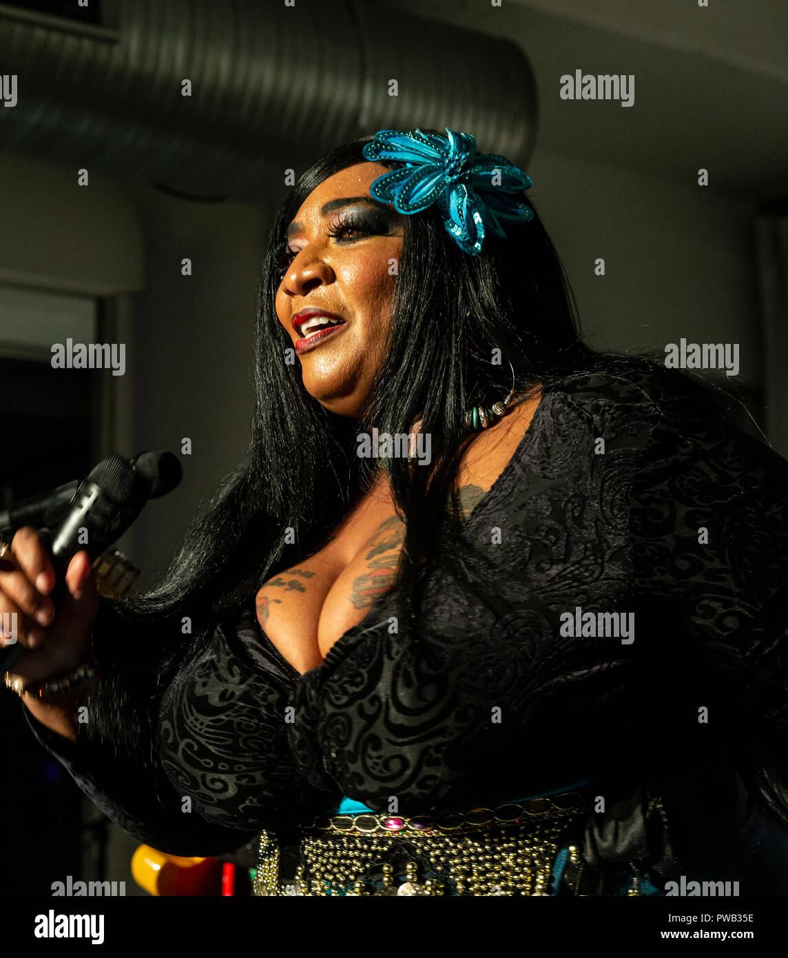 New York, NY - October 13, 2018: Ms Zeno-Louisiana Mojo Queen performs with The Blues at Loft Party A Night for the Soul for Jazz Foundation of America at Hudson Studios Stock Photo