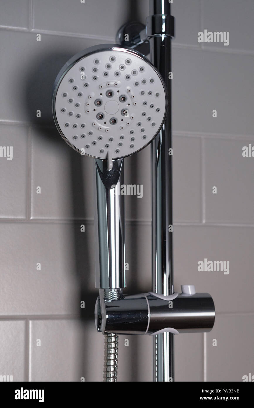 Stainless steel shower head with modern contemporary design Stock Photo