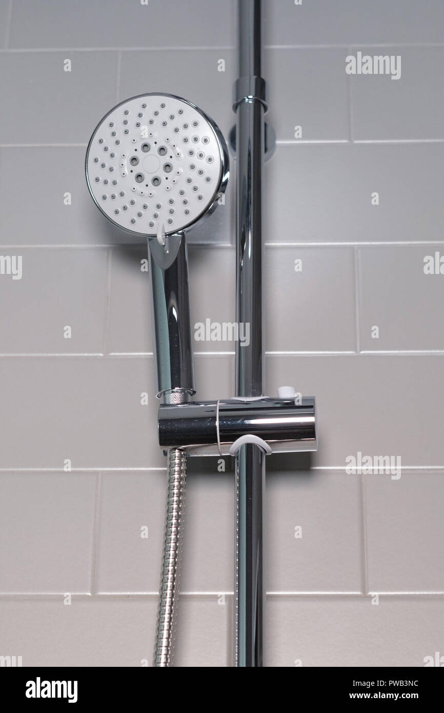 Stainless steel shower head with modern contemporary design Stock Photo
