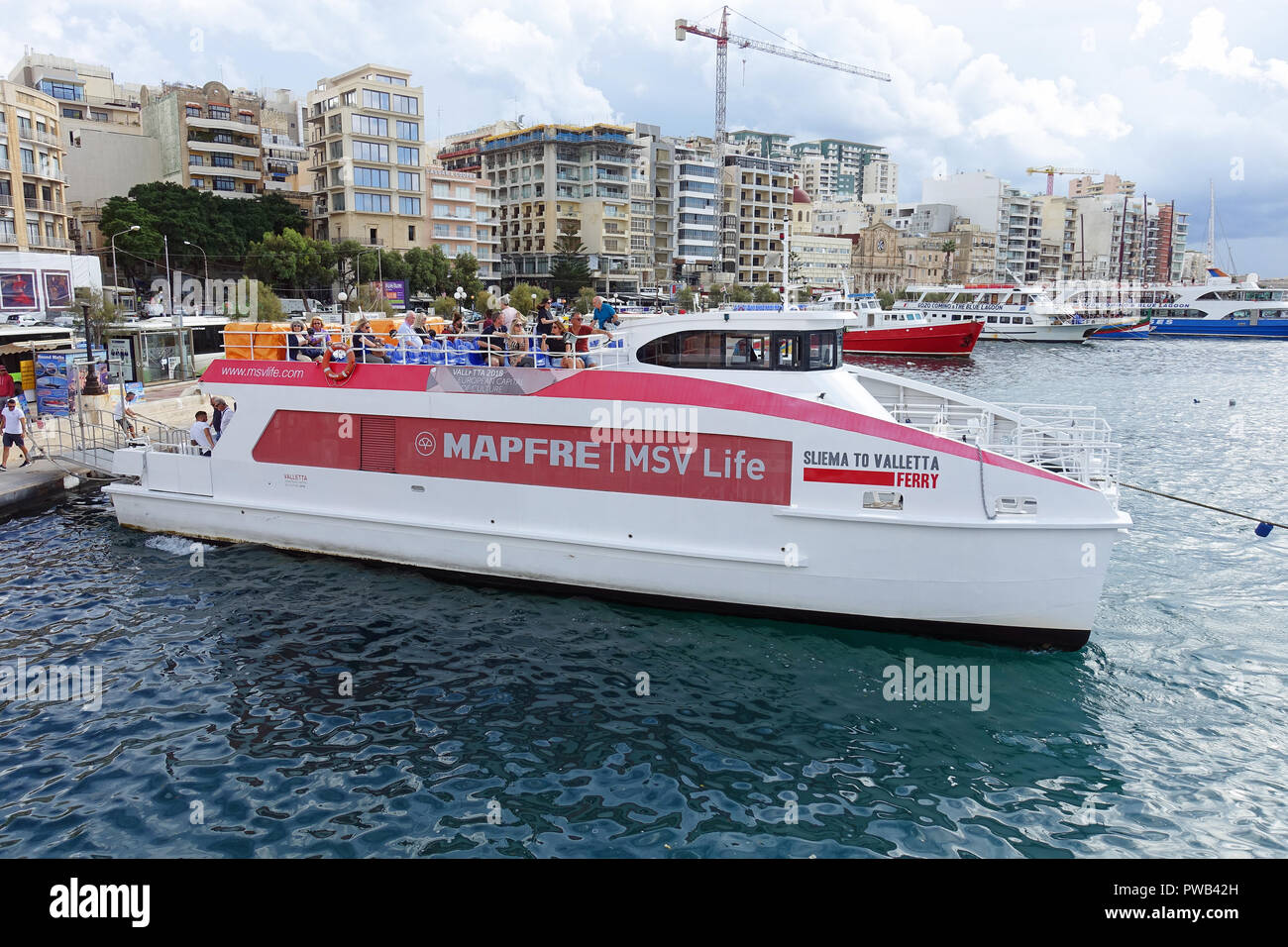 Sliema to Valetta ferry at the Sliema Waterfront, Malta Stock Photo