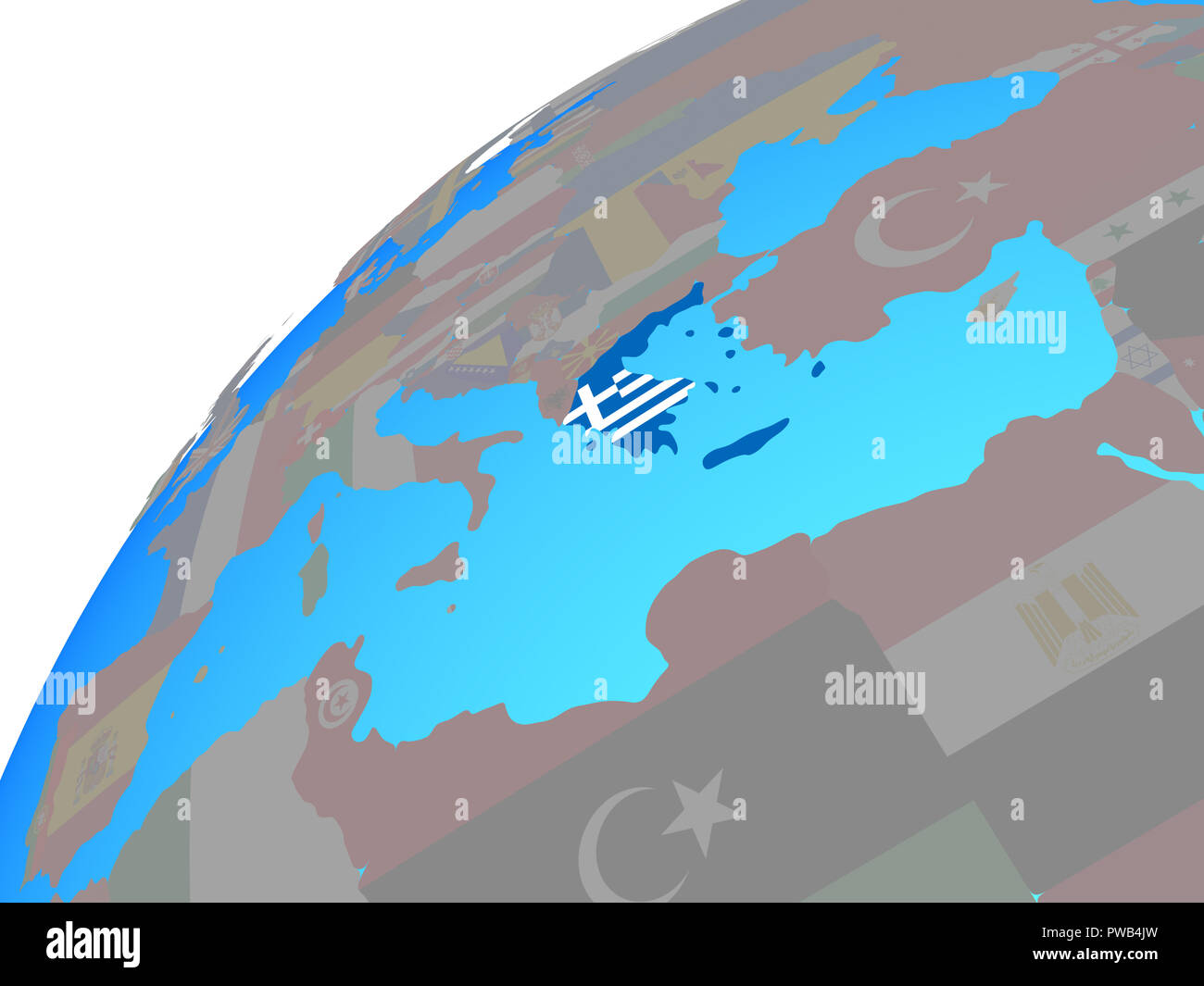 Greece with embedded national flag on globe. 3D illustration Stock ...