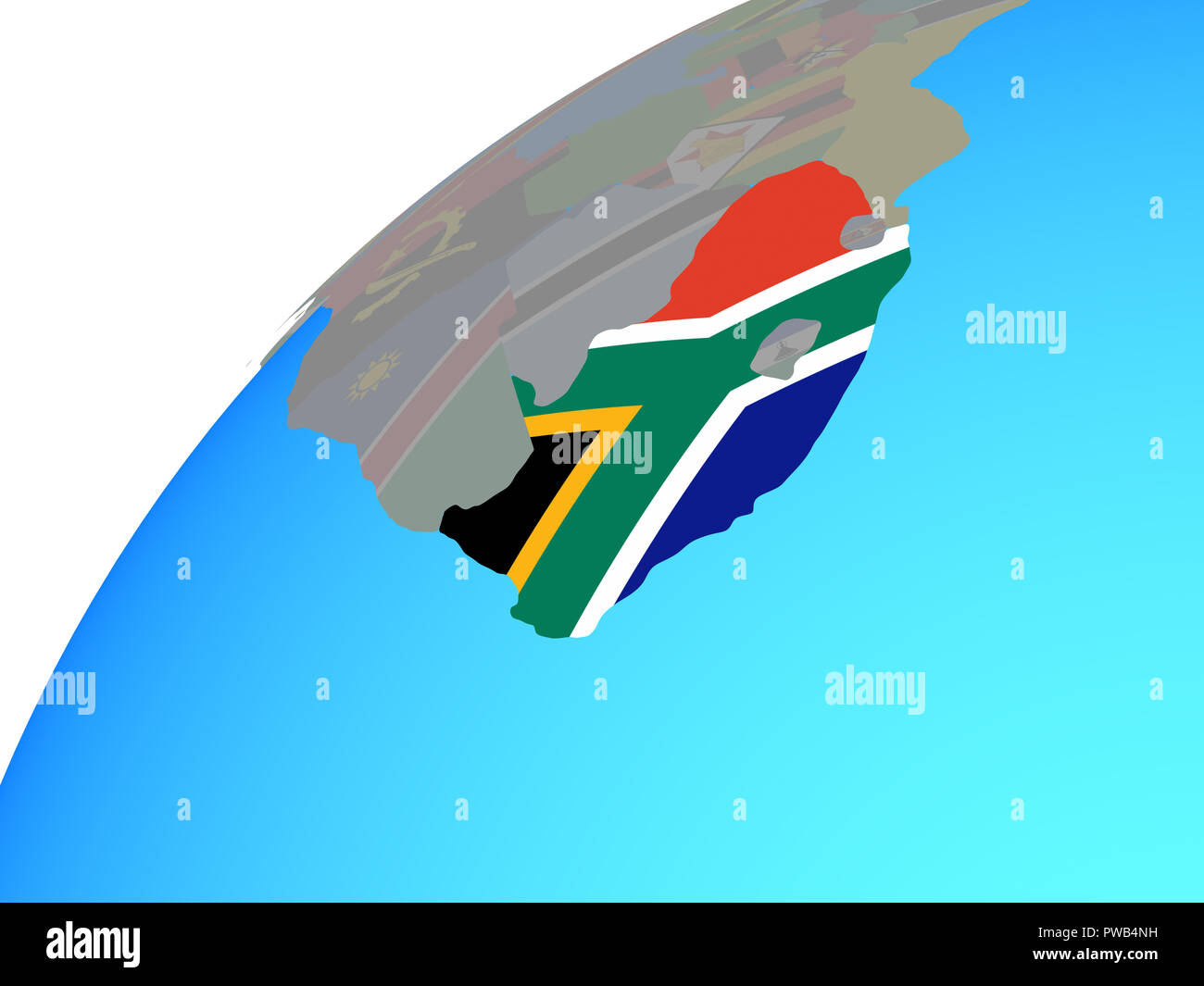 South Africa with embedded national flag on globe. 3D illustration ...