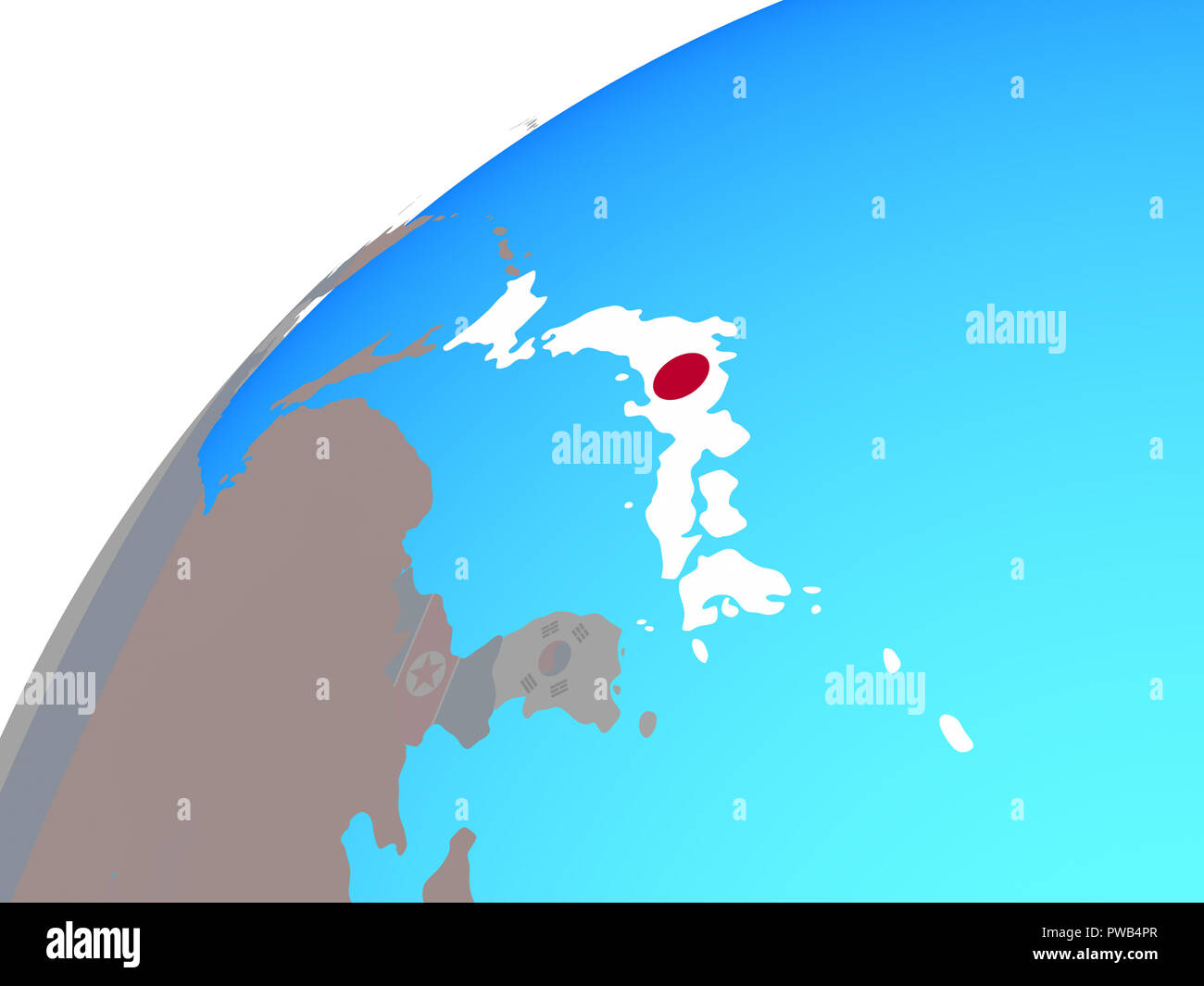 Japan with embedded national flag on globe. 3D illustration Stock Photo ...