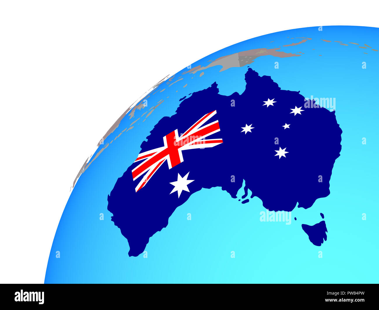 Australia with embedded national flag on globe. 3D illustration Stock ...