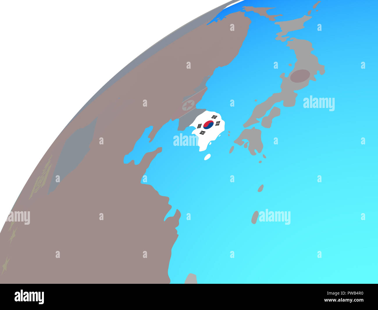 South Korea with embedded national flag on globe. 3D illustration Stock ...