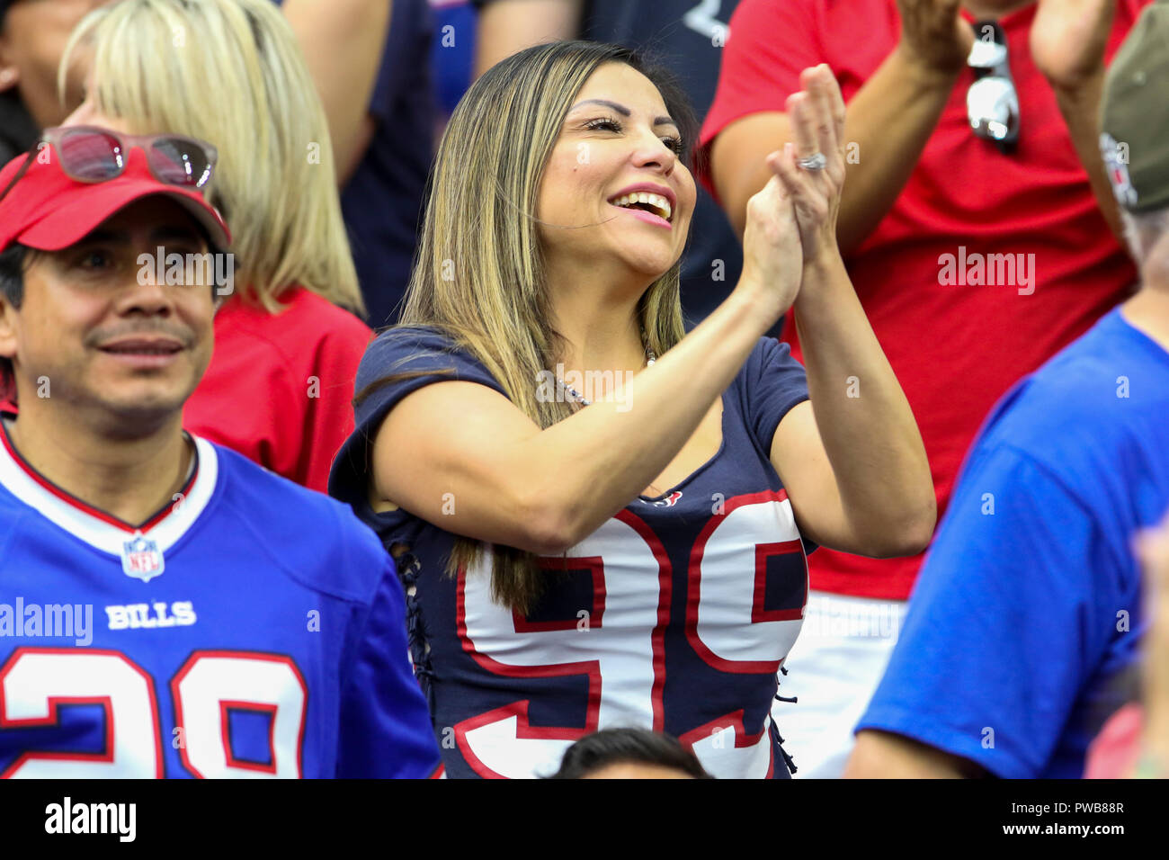 Houston, TX, USA. 14th Oct, 2018. Houston Texans fan cheers after a pick  six interception during the fourth quarter against the Buffalo Bills at NRG  Stadium in Houston, TX. John Glaser/CSM/Alamy Live
