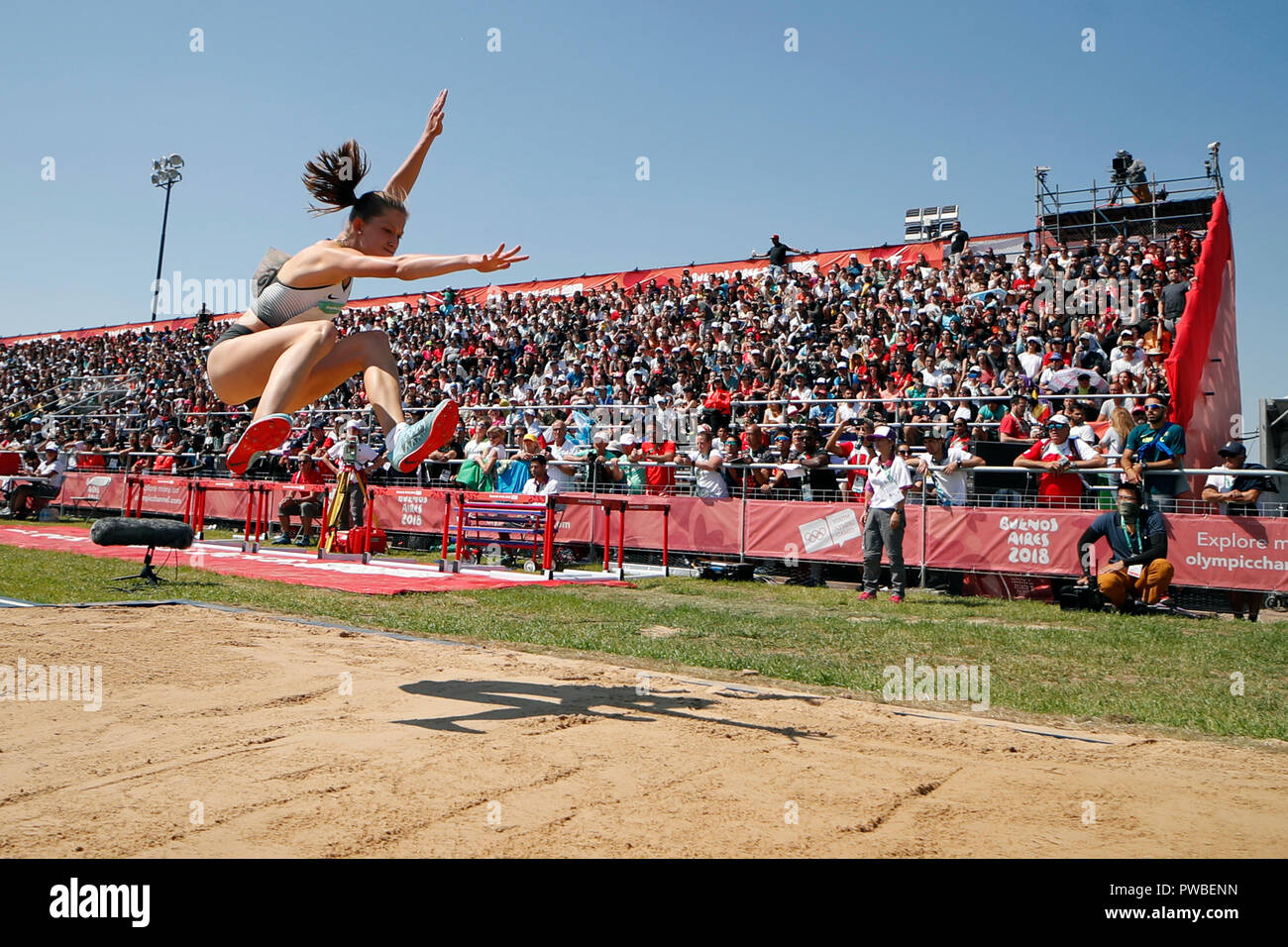 Buenos Aires, Argentina. 14th Oct, 2018. Saskia Woidy from Germany jumps in the long jump at the Olympic Youth Games. Credit: Gustavo Ortiz/dpa/Alamy Live News Stock Photo