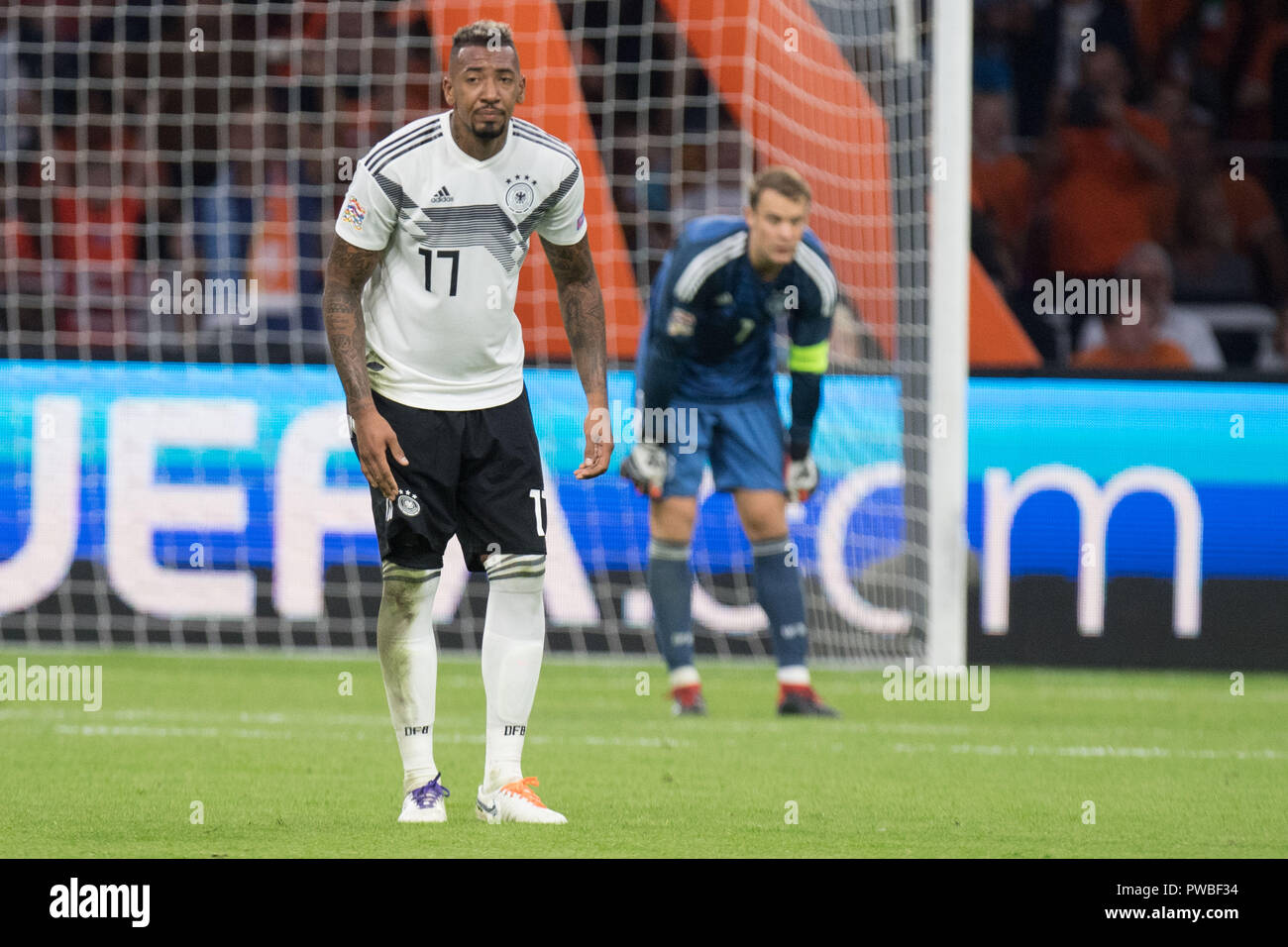 Jerome BOATENG (GER) is disappointed, disappointed, disappointment, disappointment, sad, frustrated, frustrated, latex, full figure, facial expressions, Soccer Laenderspiel, Nations League, Netherlands (NED) - Germany (GER) 3: 0, on 10/13/2018 at the Johan Cruyff Arena in Amsterdam/Netherlands. ¬ | usage worldwide Stock Photo