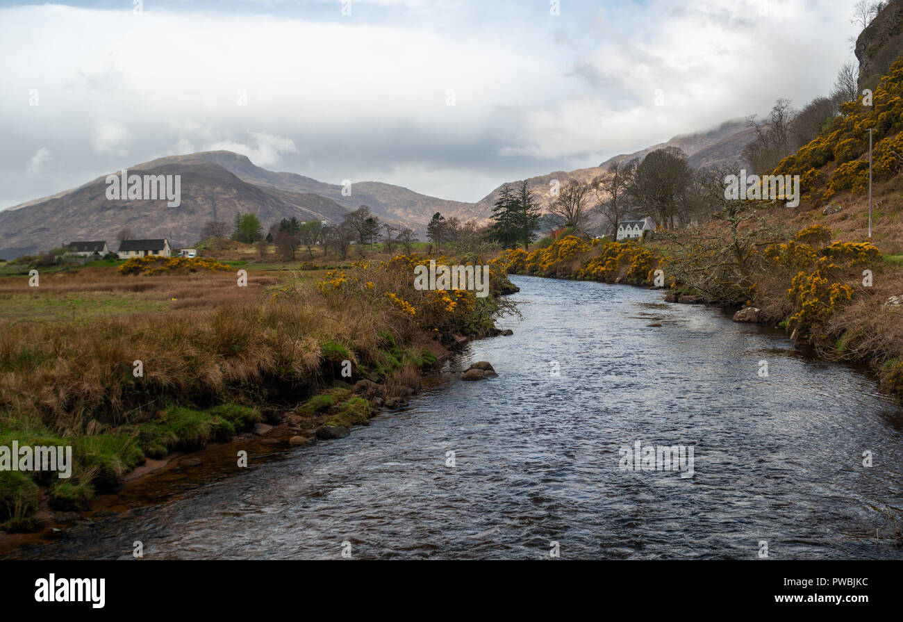 Glenmore River and the Isle of Skye in the distance, Glenelg, Highlands, Scotland Stock Photo