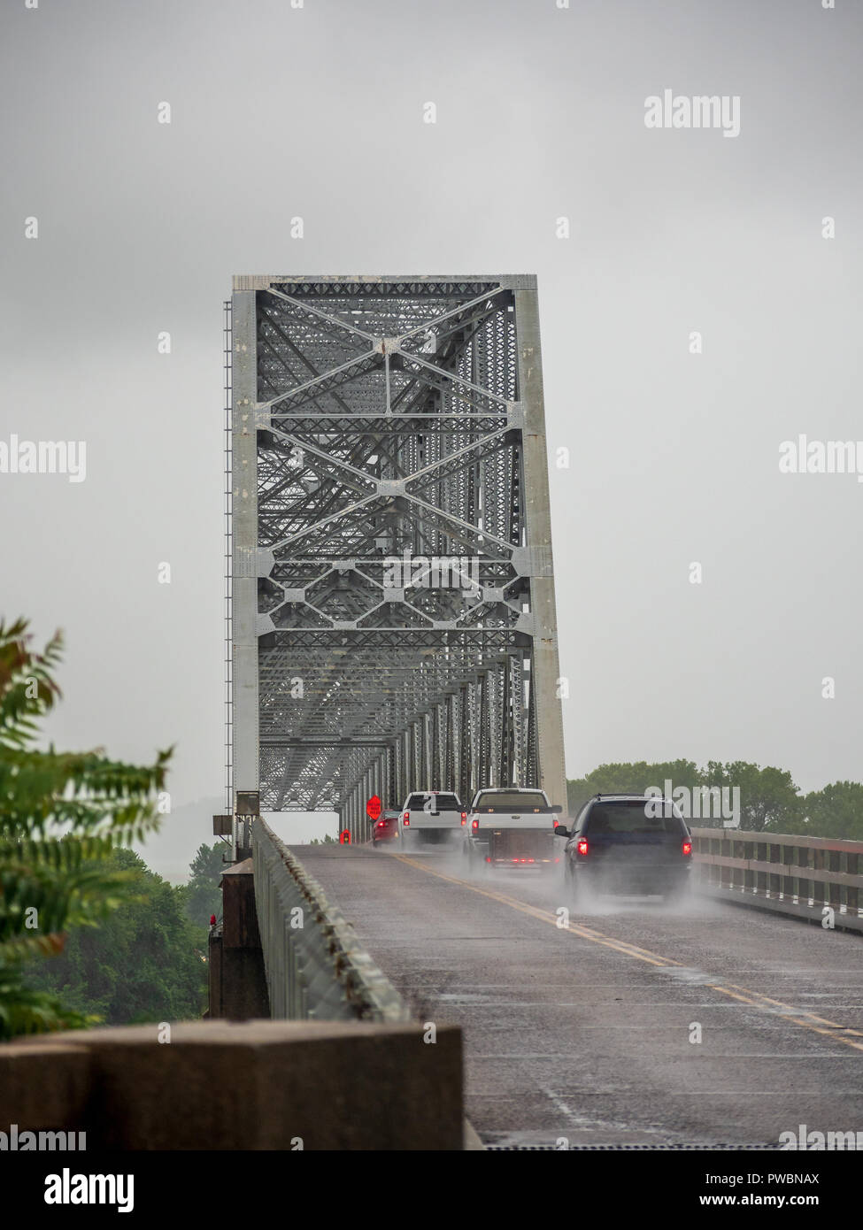 Original Steel Bridge over the Mississippi, Chester, Illinois Stock