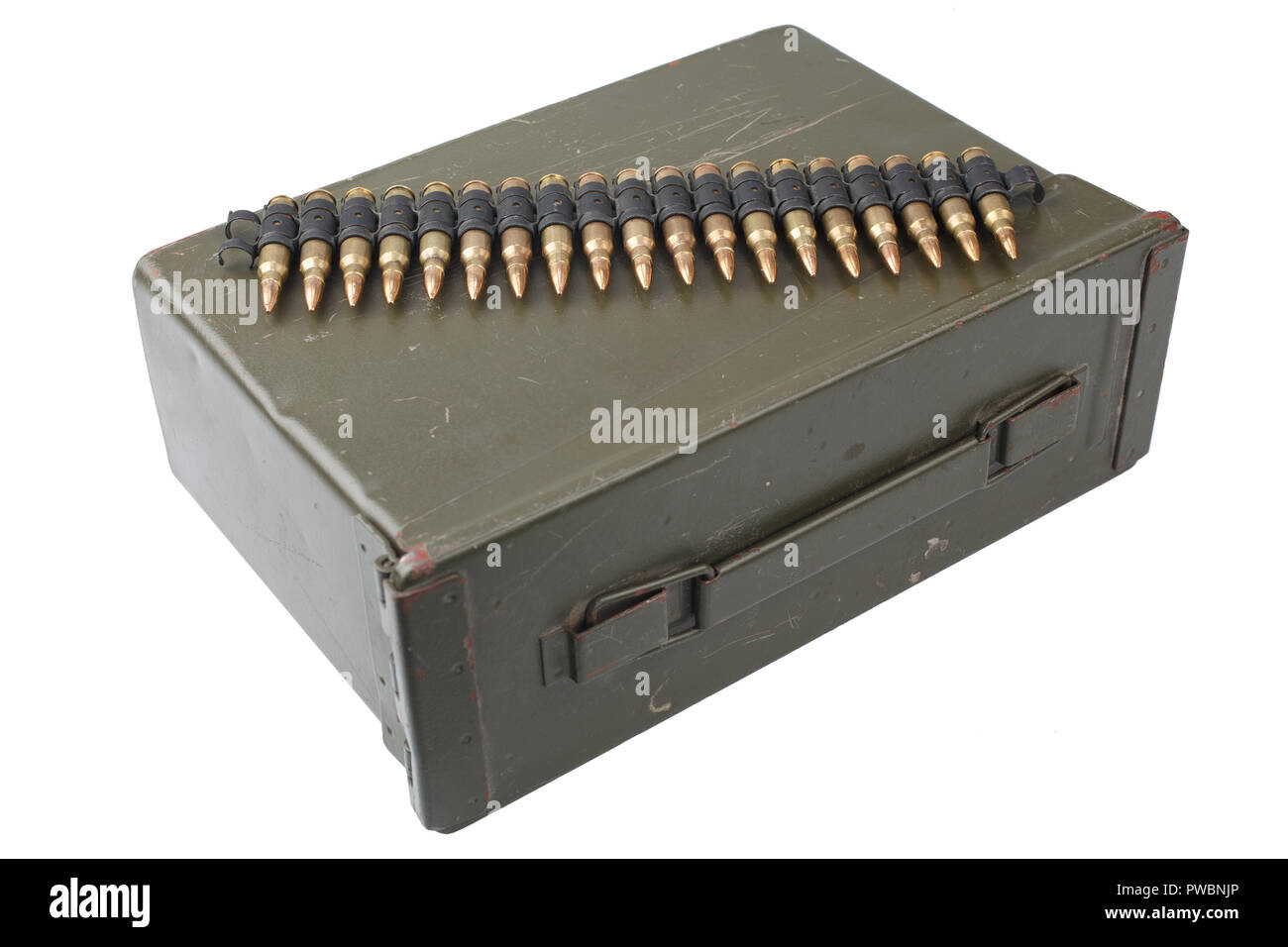 US Army Ammo Box with ammunition belt isolated on white background ...