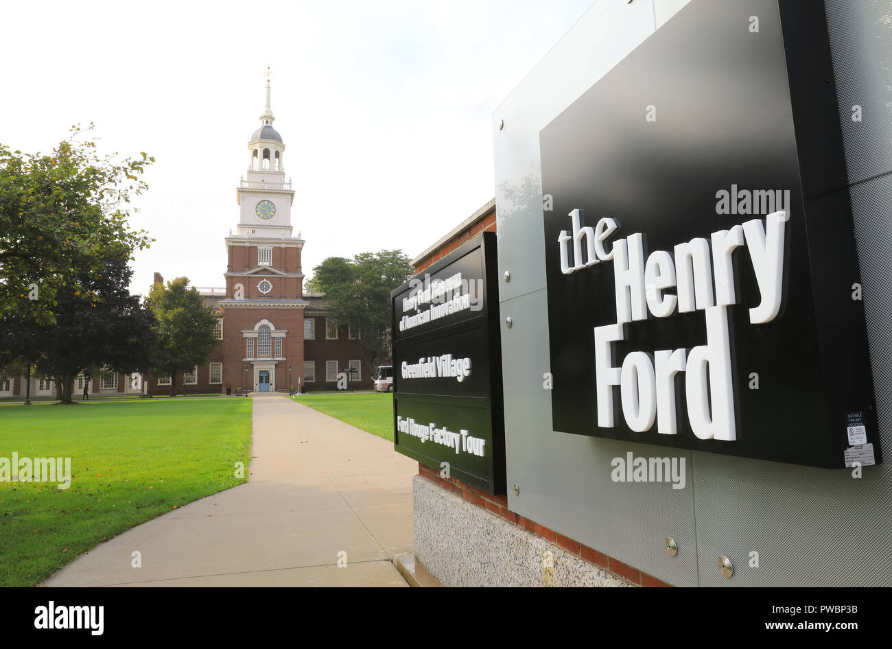 The entrance to the Henry Ford Museum in Dearborn, Detroit, Michigan, USA Stock Photo