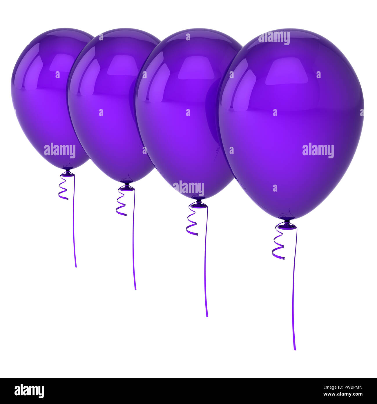 party balloons purple blue four blank row arranged. anniversary