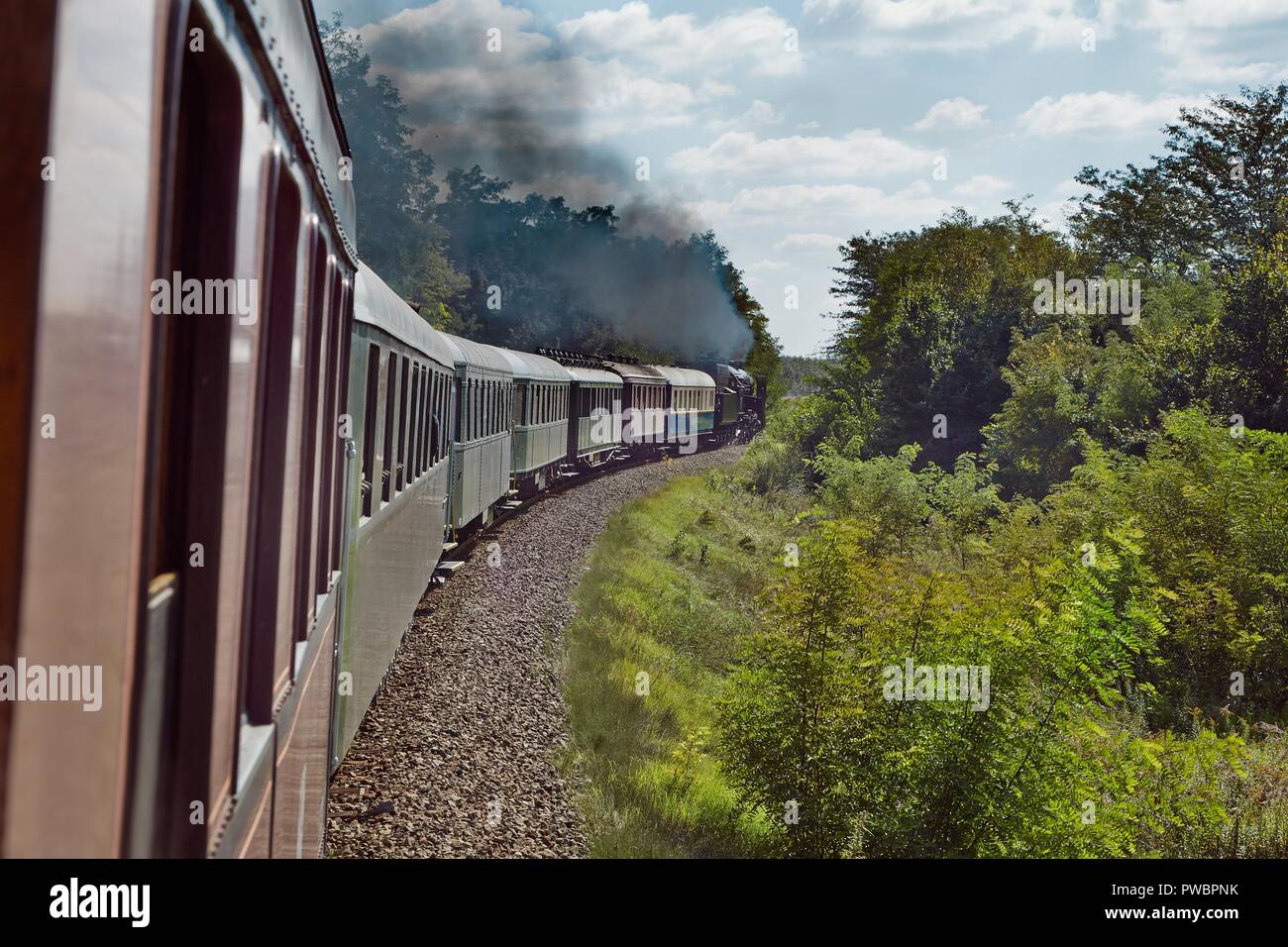 Train journey with steam Stock Photo Alamy