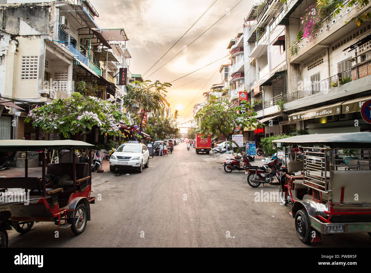 Urban Sunset in Phnom Penh Stock Photo