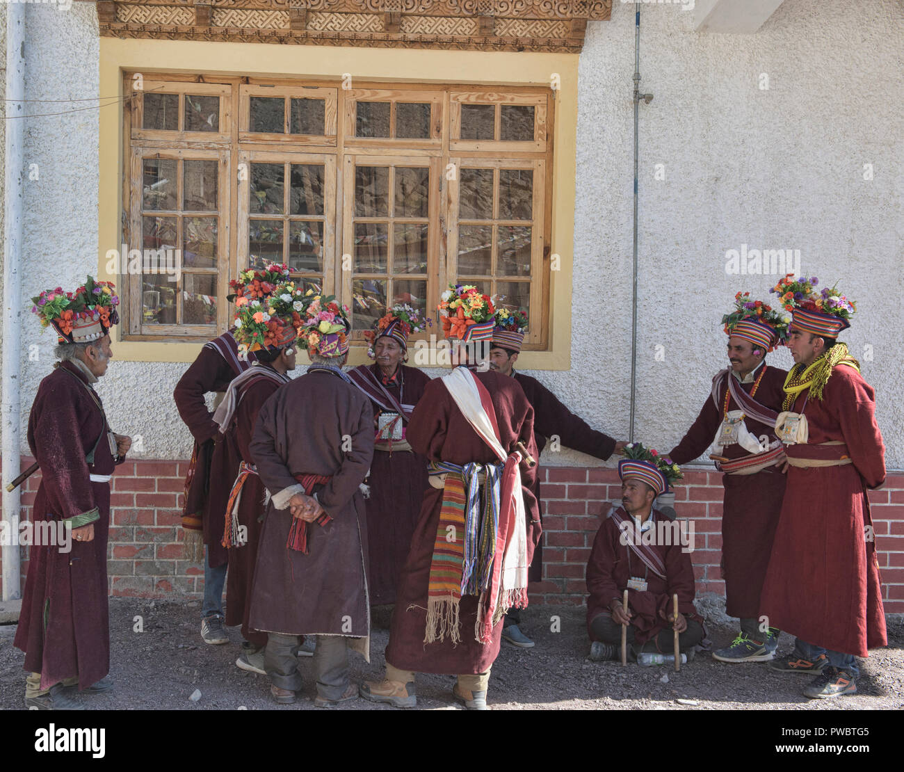 Aryan (Brogpa) men in traditional costume, Biama village, Ladakh, India ...