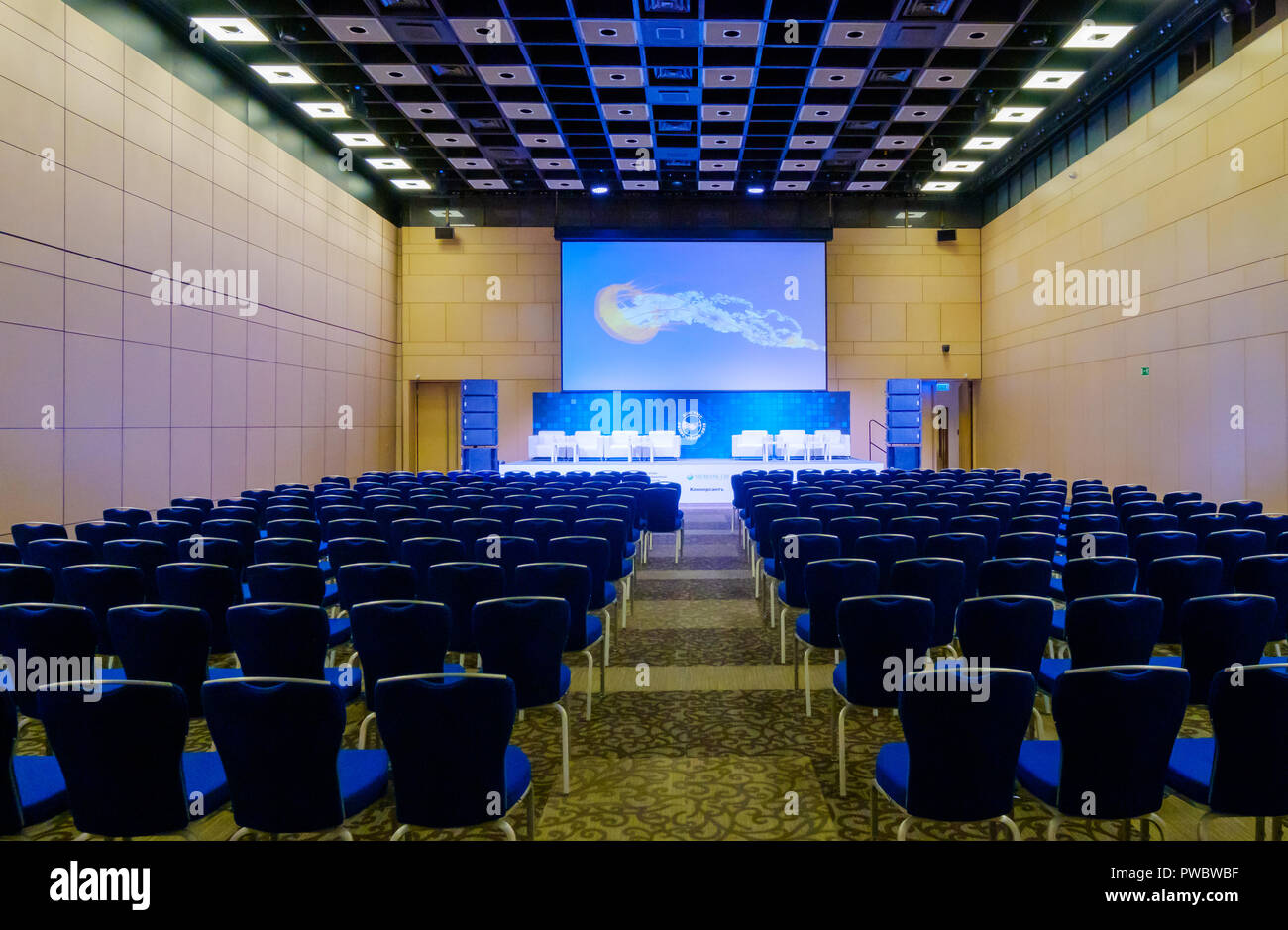 Interior of conference hall during Blockchain congress Stock Photo - Alamy