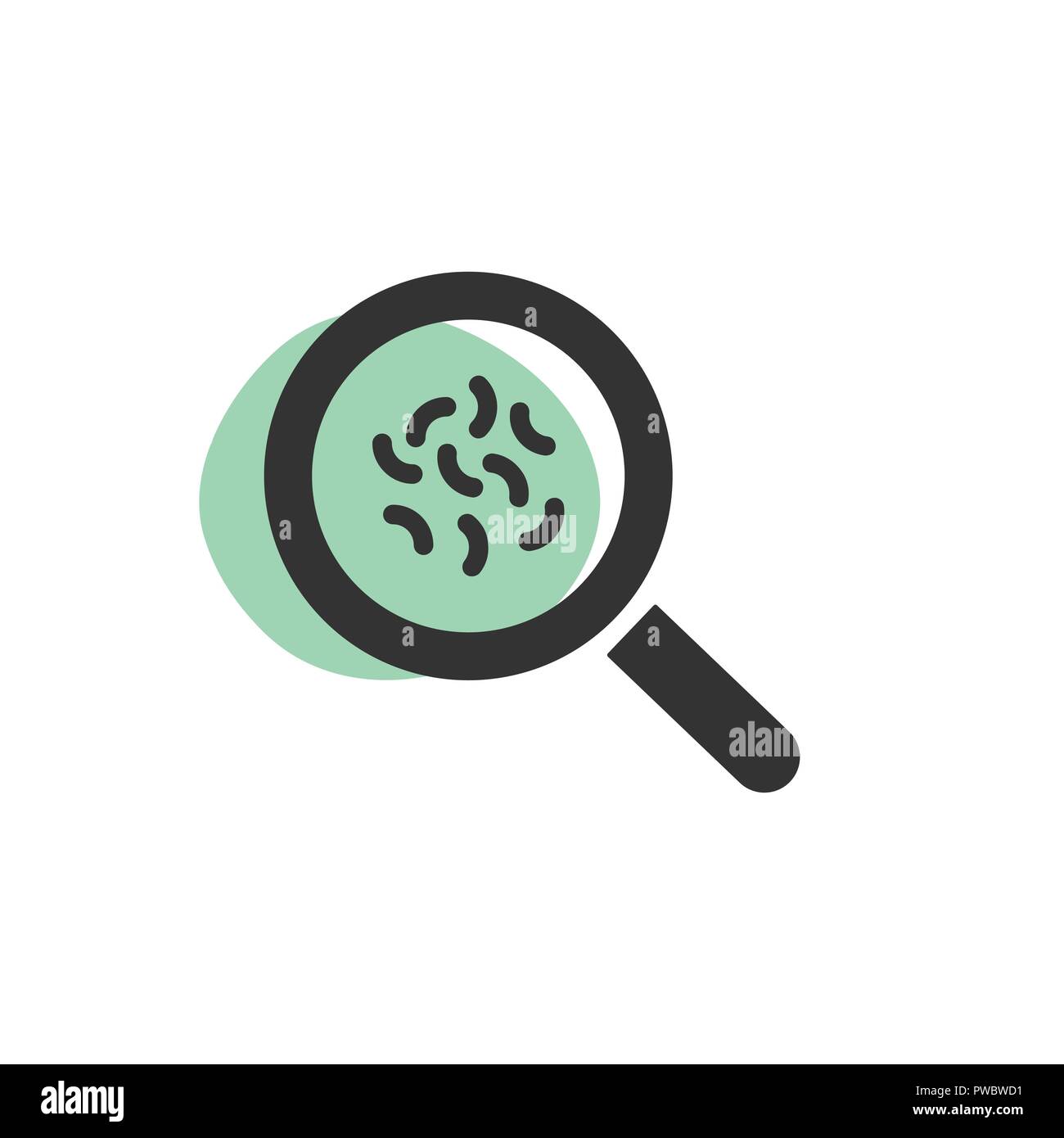 Magnifying glass looking for germs isolated web icon. Vector illustration Stock Vector