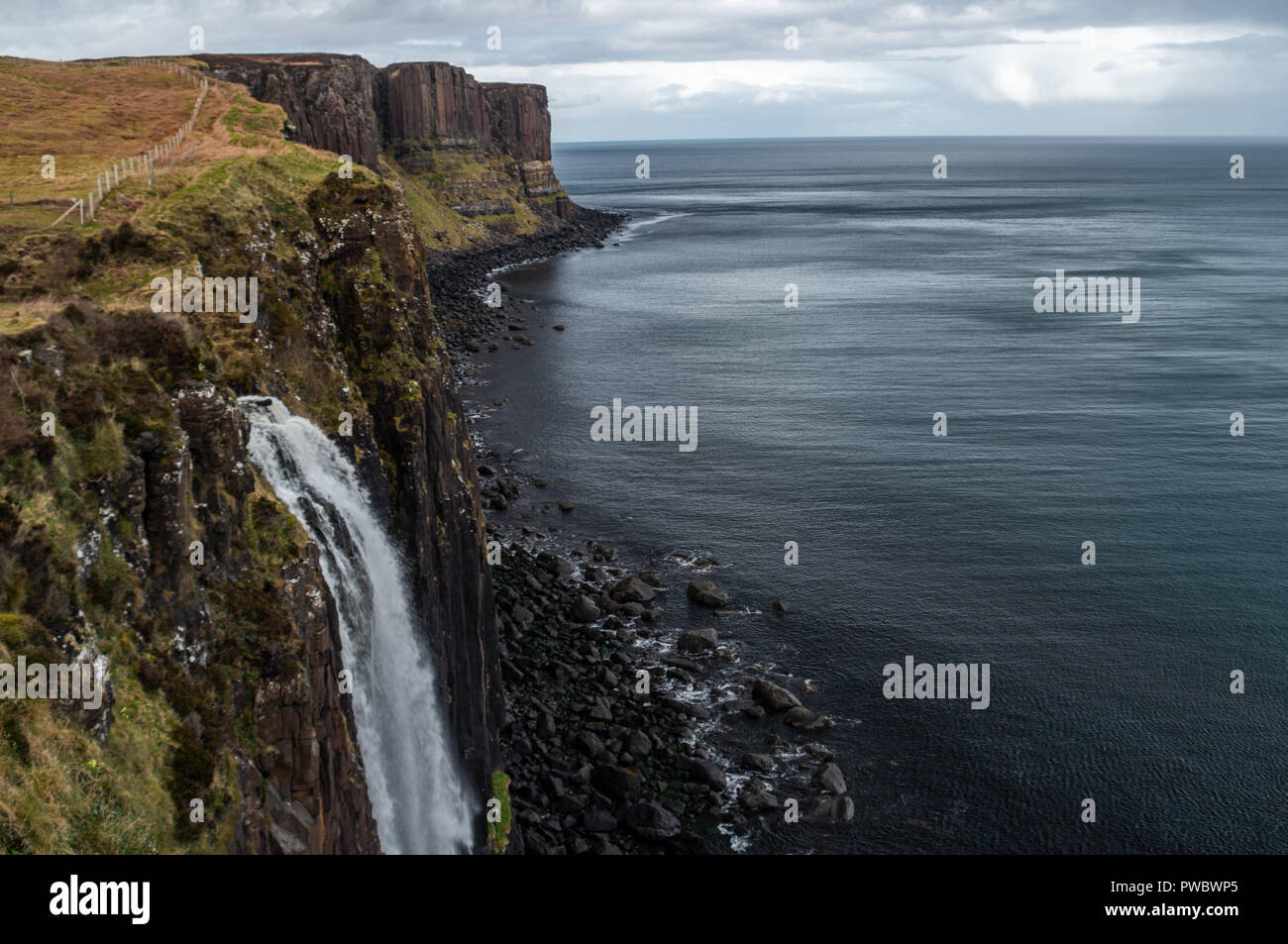 Kilt Rock Waterfall and Cliffs, Isle Of Skye, Scotland, Uk Stock Photo ...
