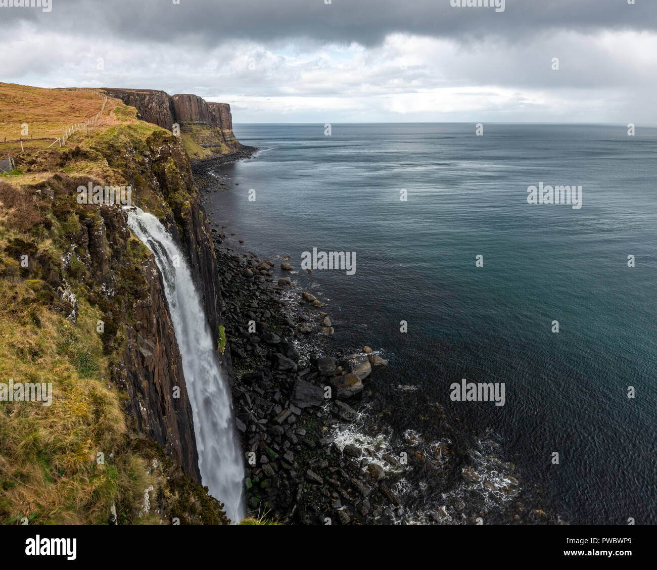 Kilt Rock Waterfall and Cliffs, Isle Of Skye, Scotland, Uk Stock Photo ...
