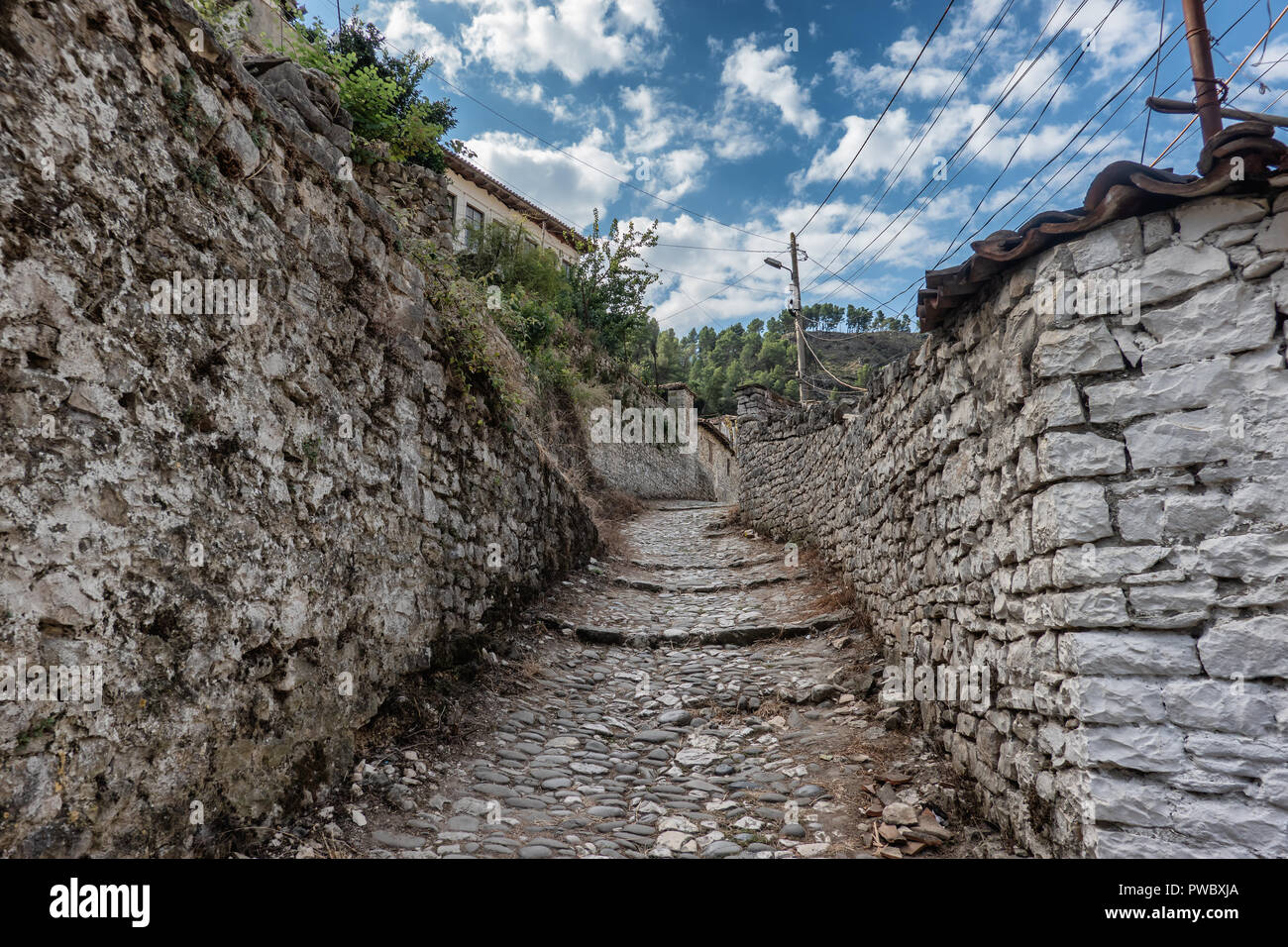 Small streets  Berat city of 1000 windows in Albania Stock Photo