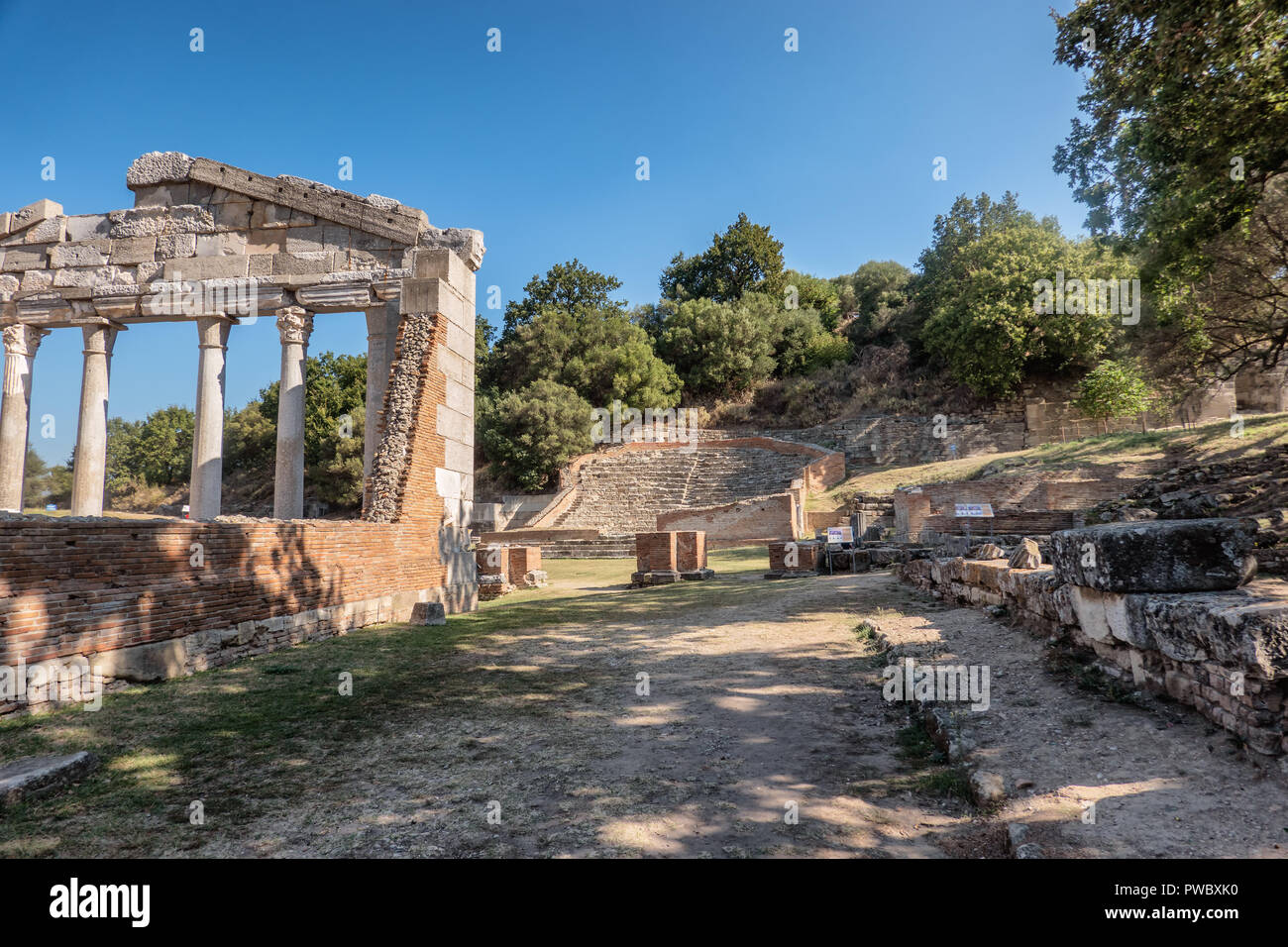 Temple and theater in the ancient city of Apollonia, Albania Stock Photo