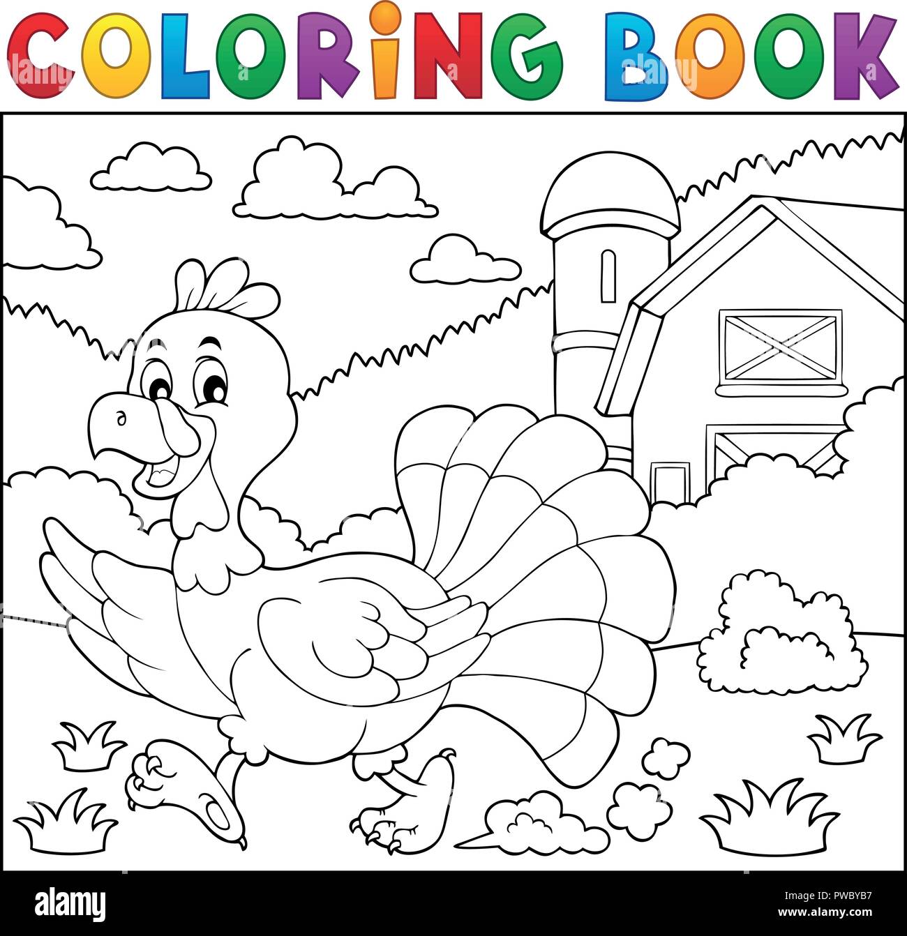 Coloring book running turkey bird 2 eps10 vector illustration Stock