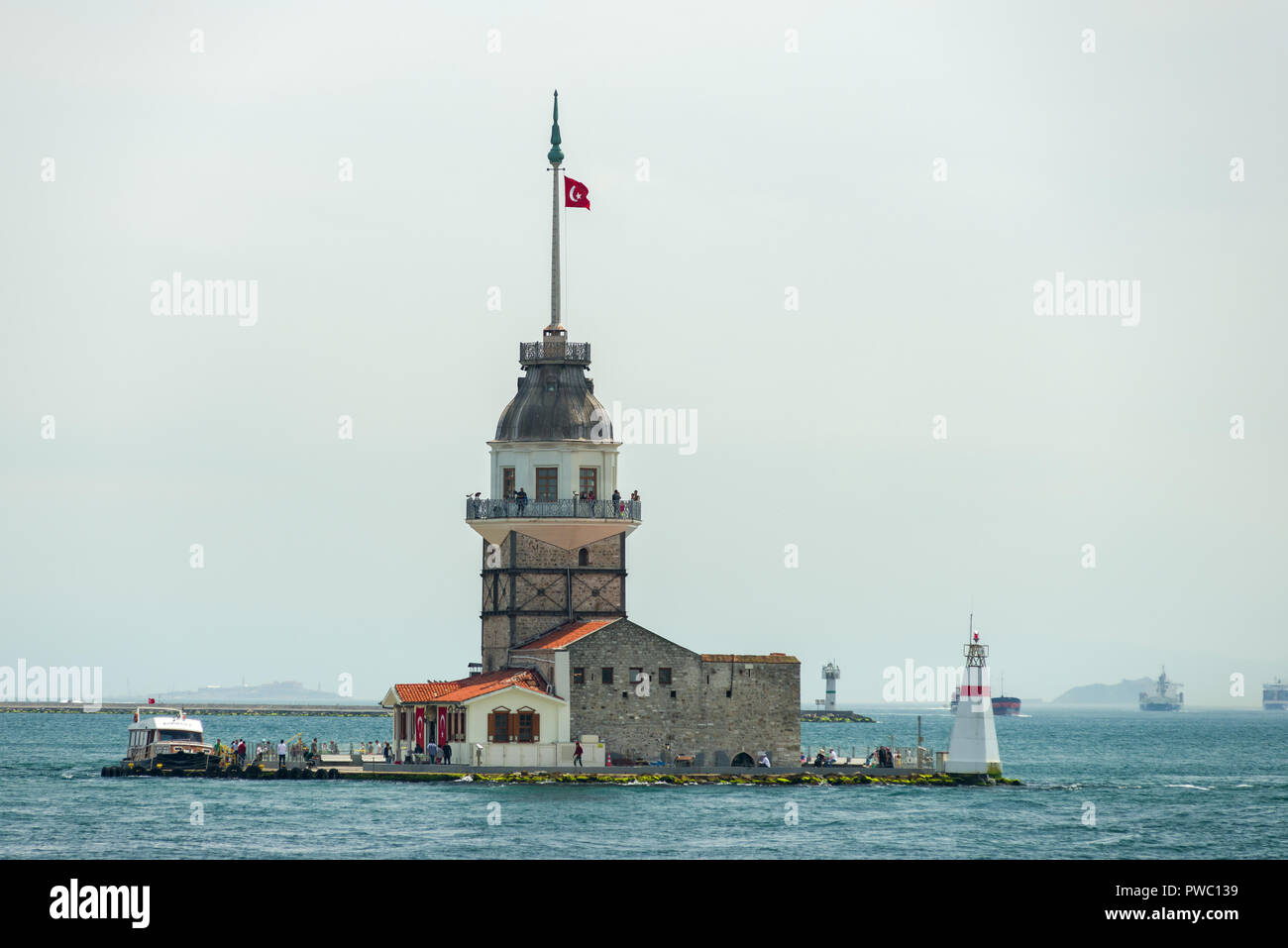 Maiden's tower in the Bosphorus on a sunny hazy day, Istanbul, Turkey Stock Photo