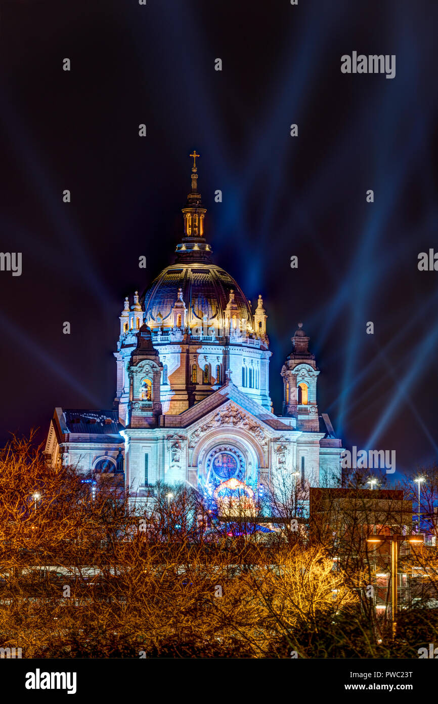 The Cathedral of Saint Paul illuminated for the Red Bull Crashed Iced 2018 event. Stock Photo
