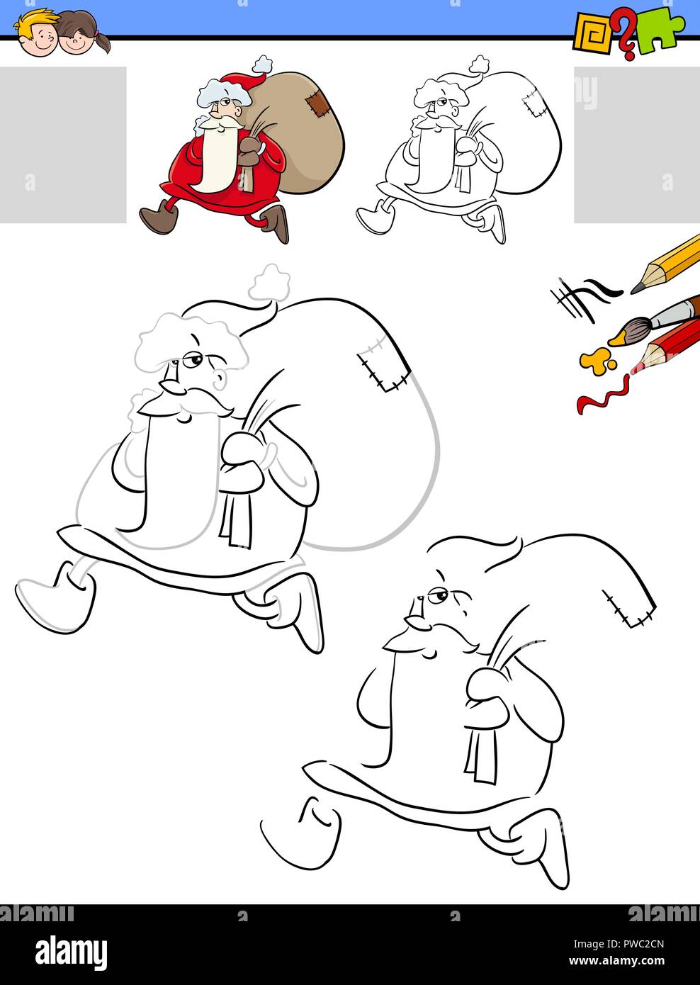 Santa Course Cartoon Cartoon Illustration of Drawing and Coloring Educational Activity for ...