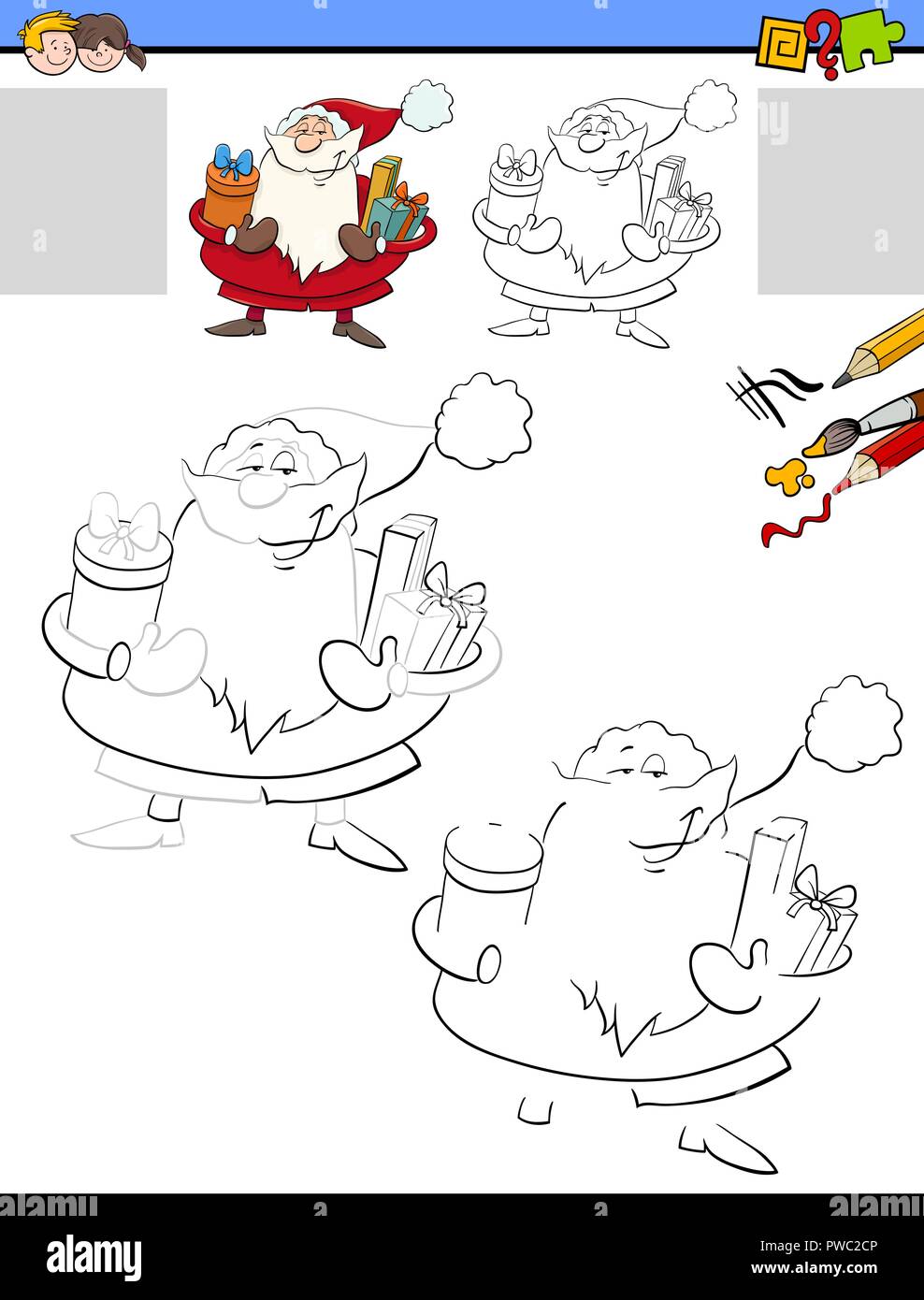 Santa Course Cartoon Cartoon Illustration of Drawing and Coloring Educational Activity for ...
