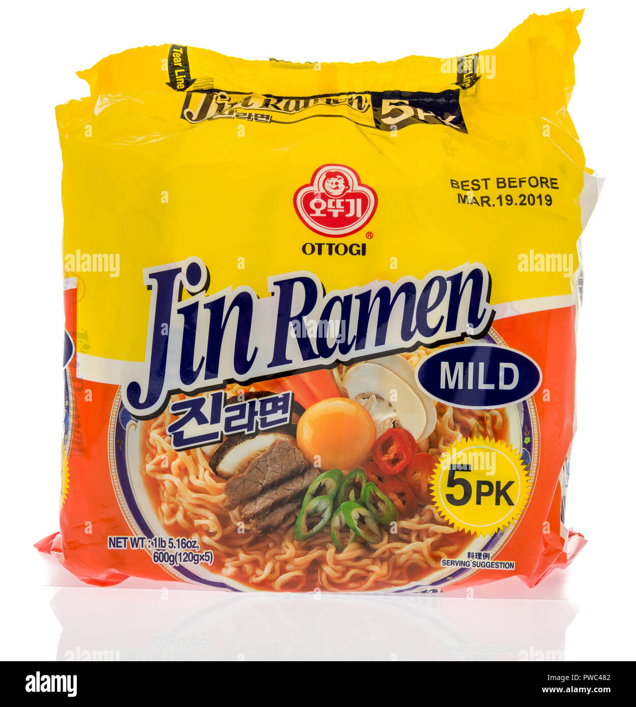 Winneconne, WI 7 October 2018 A package of Ottogi Jin Ramen noodles