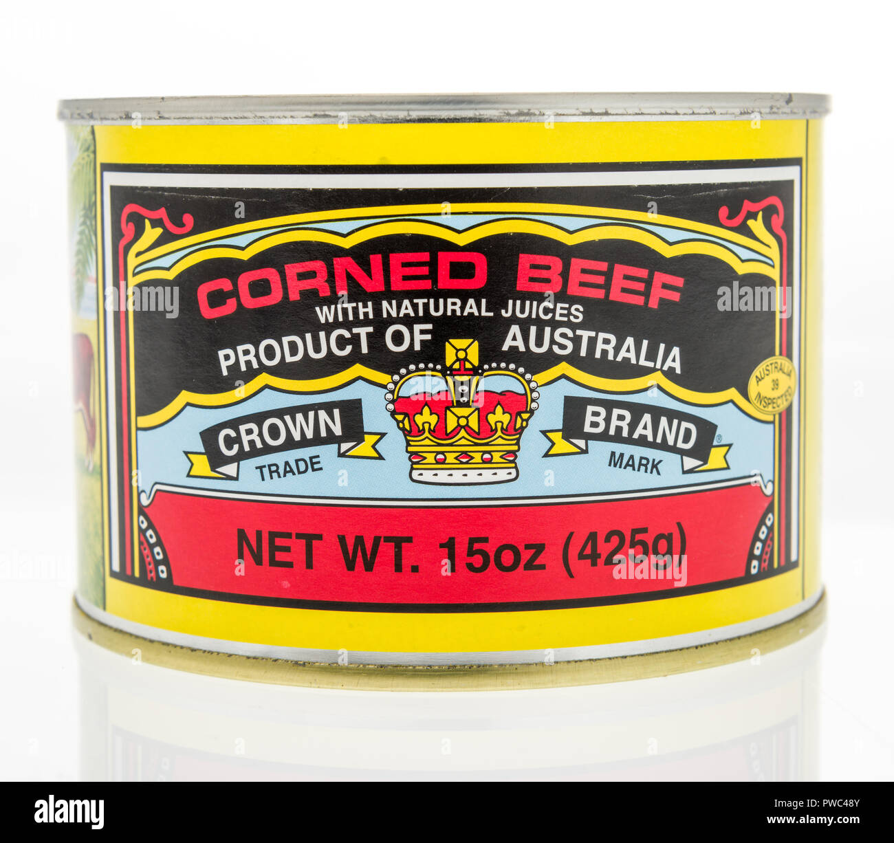Winneconne, WI 7 October 2018 A can of Crown Brand corned beef on an