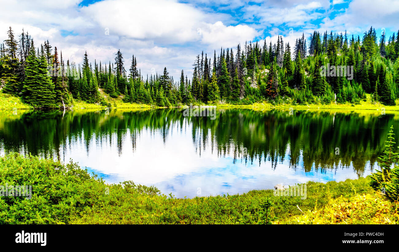 Tod Lake at an elevation of 6,545 feet is near the top of Tod Mountain at the alpine village of Sun Peaks in the Shuswap Highlands of British Columbia Stock Photo