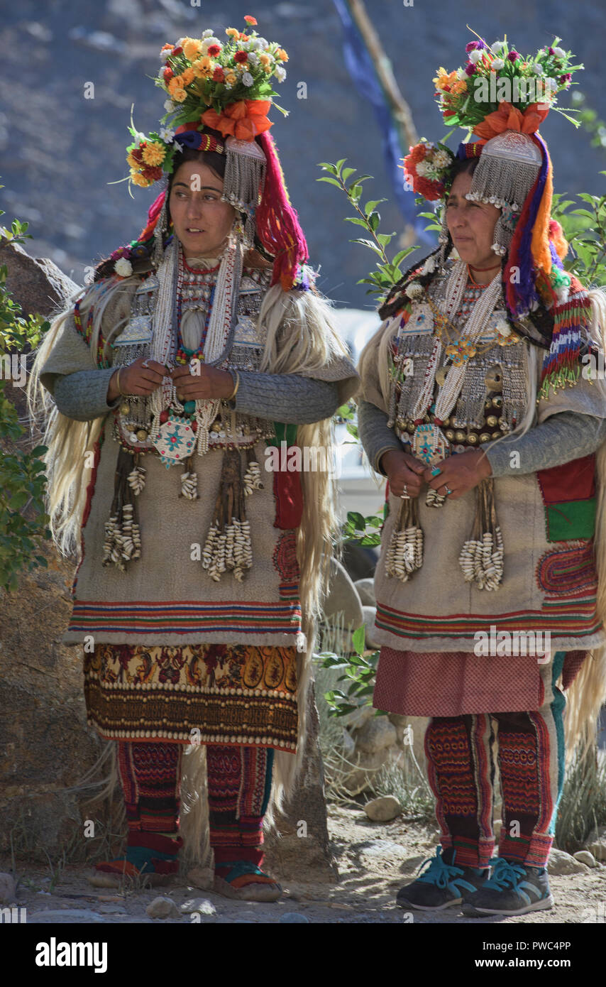 Aryan (Brogpa) women in traditional costume, Biama village, Ladakh ...