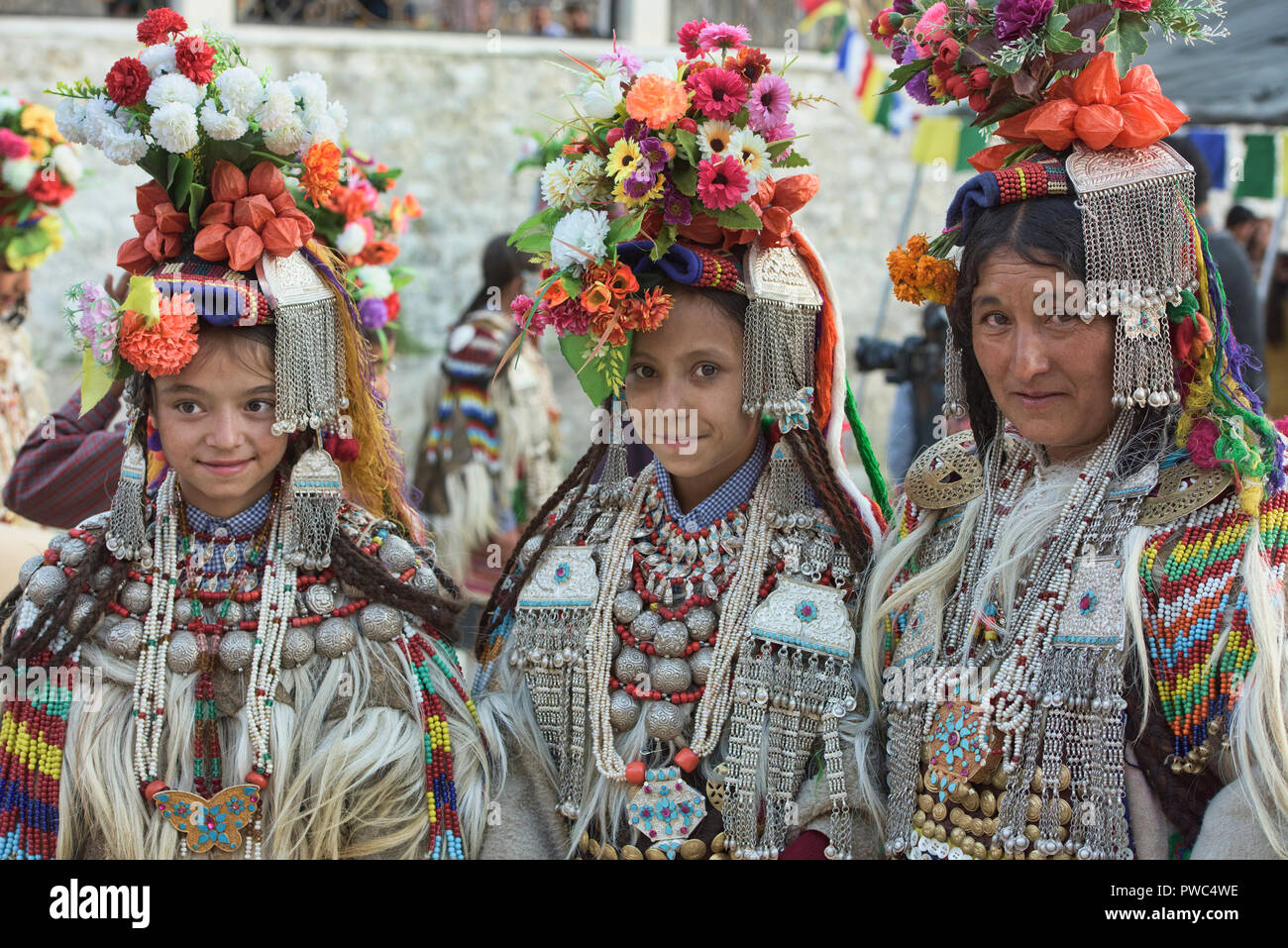 Aryan (Brogpa) girls in traditional costume, Biama village, Ladakh ...