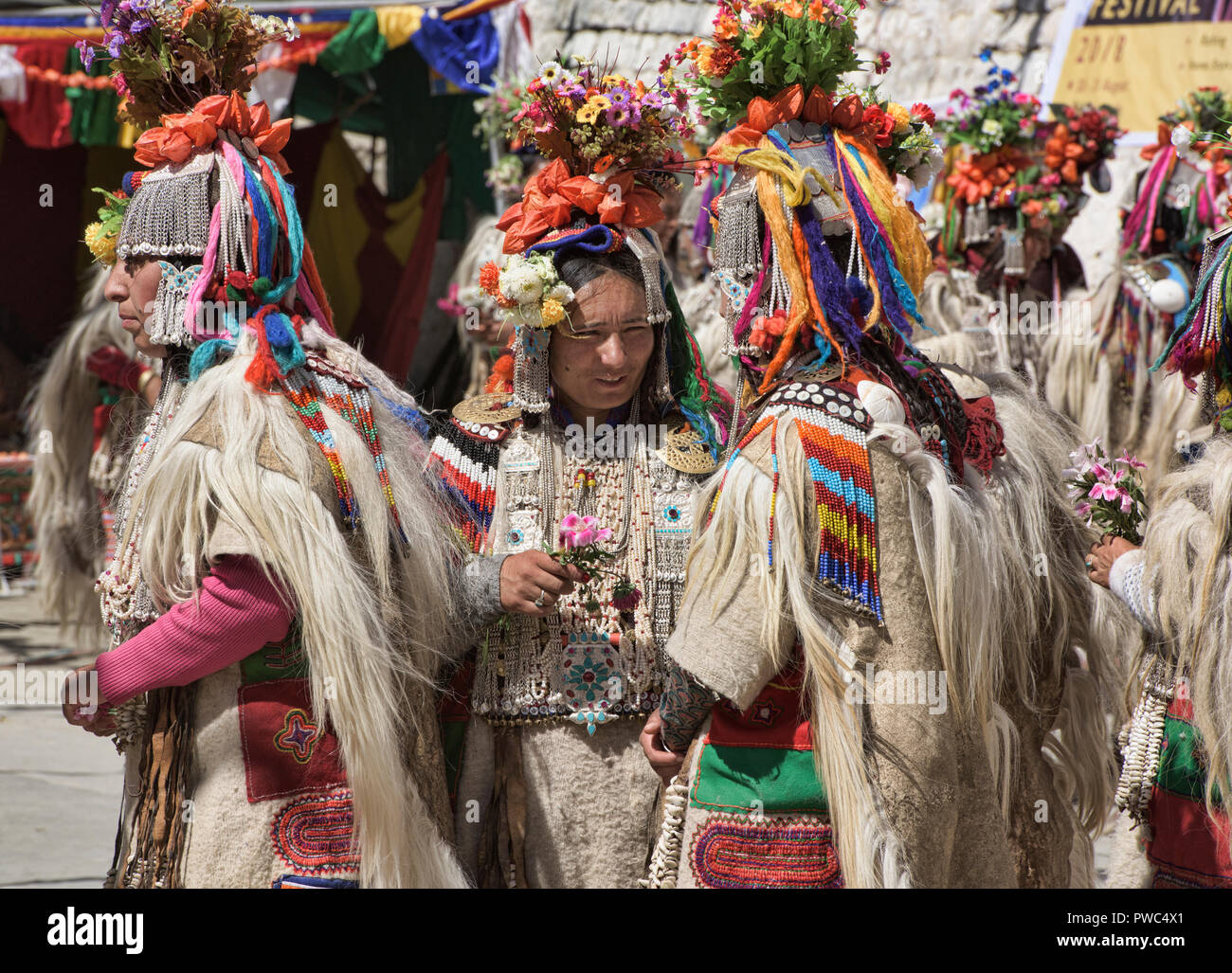 Aryan (Brogpa) women in traditional costume, Biama village, Ladakh ...