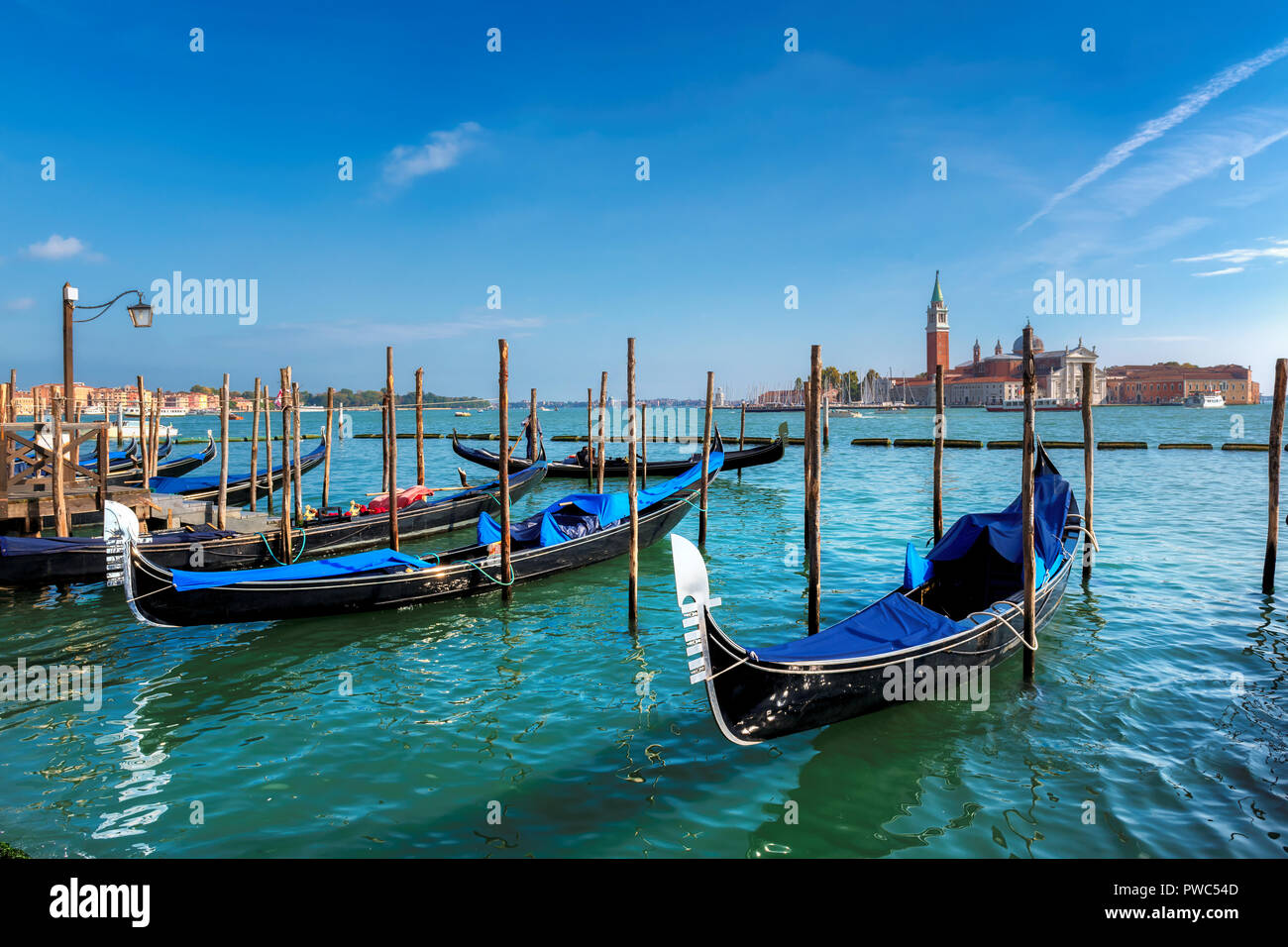 Venice gondolas on San Marco square, Venice, Italy. Stock Photo