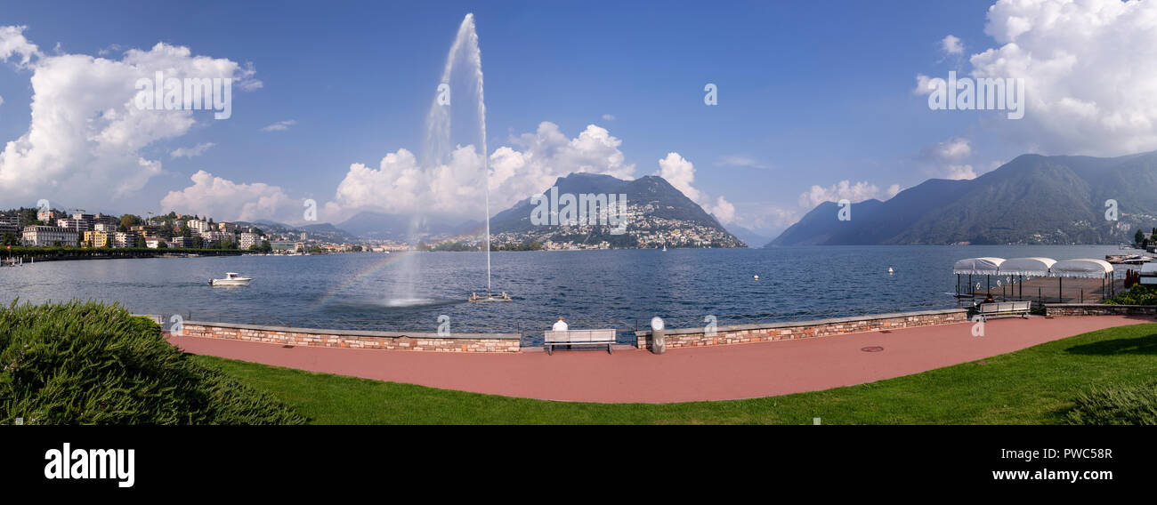 Panoramic view of Lugano on Lake Lugano in Switzerland Stock Photo