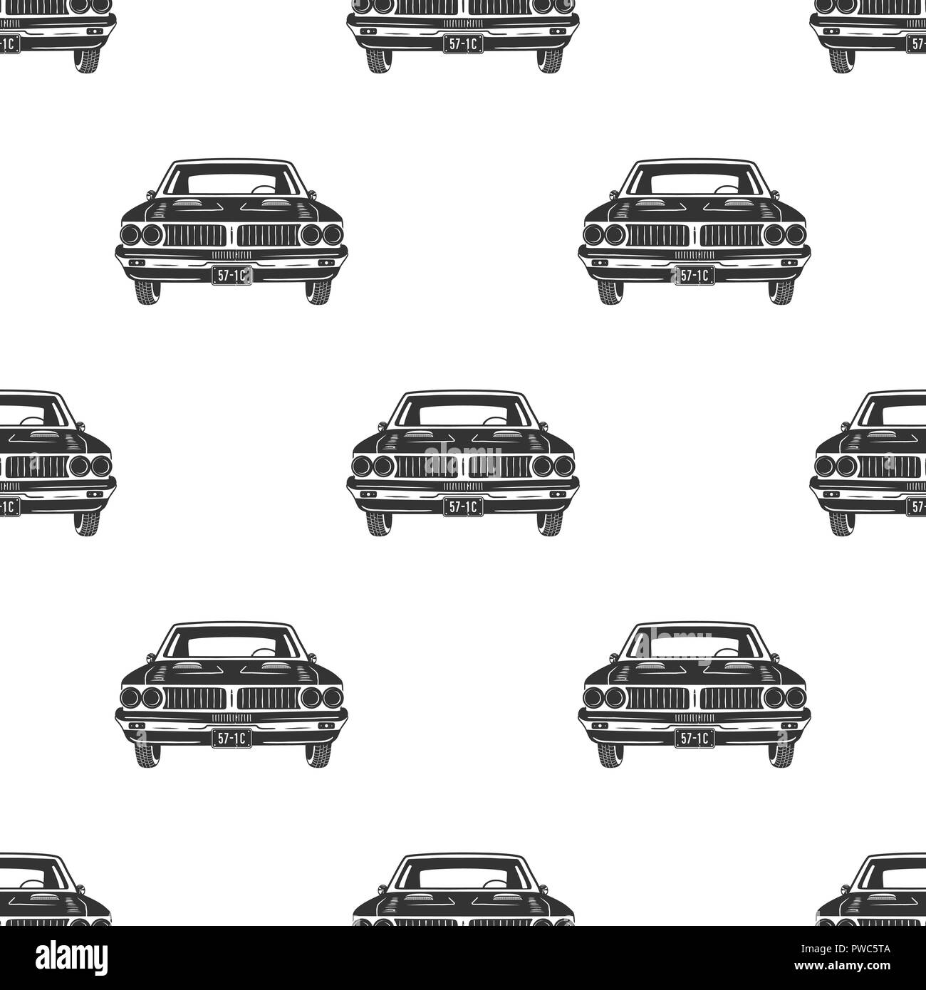 Retro auto seamless. Vintage car pattern background. Automotive theme