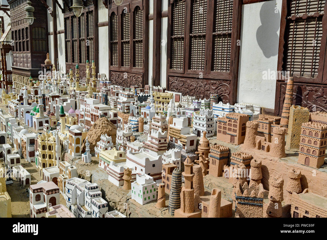 Model city made of sand outside of a cultural center in Jeddah, Saudi Arabia. Stock Photo