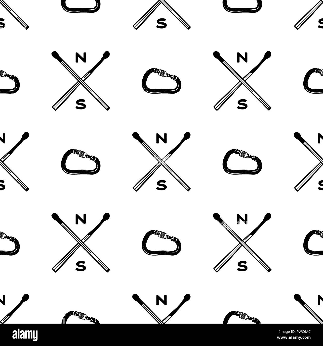 Vintage hand drawn camping seamless pattern with adventure icons ...