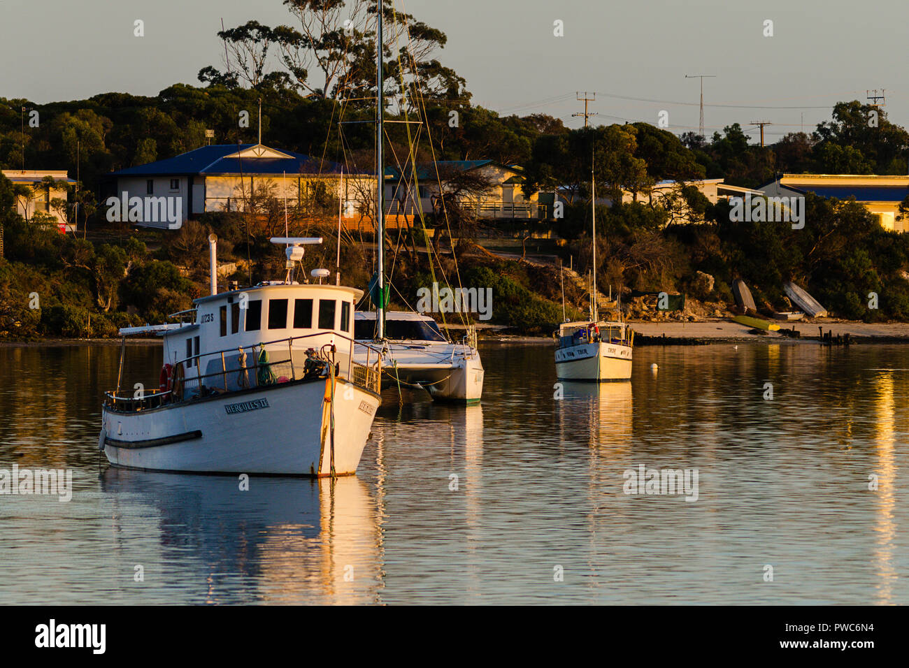 Fishing boats and pleasure craft anchored in the protected waters of Coffin Bay South Australia