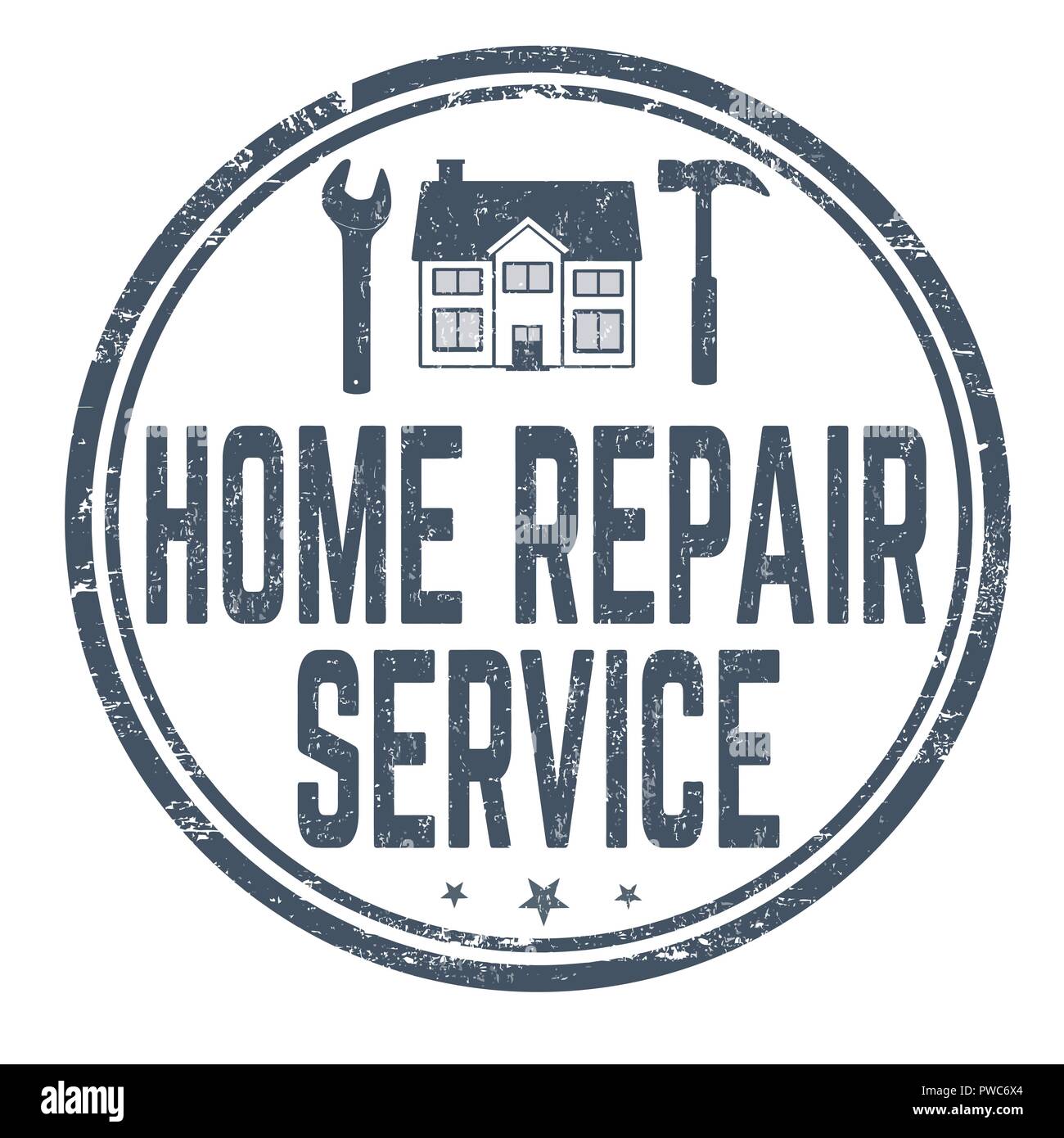 Home repair service sign or stamp on white background, vector illustration Stock Vector