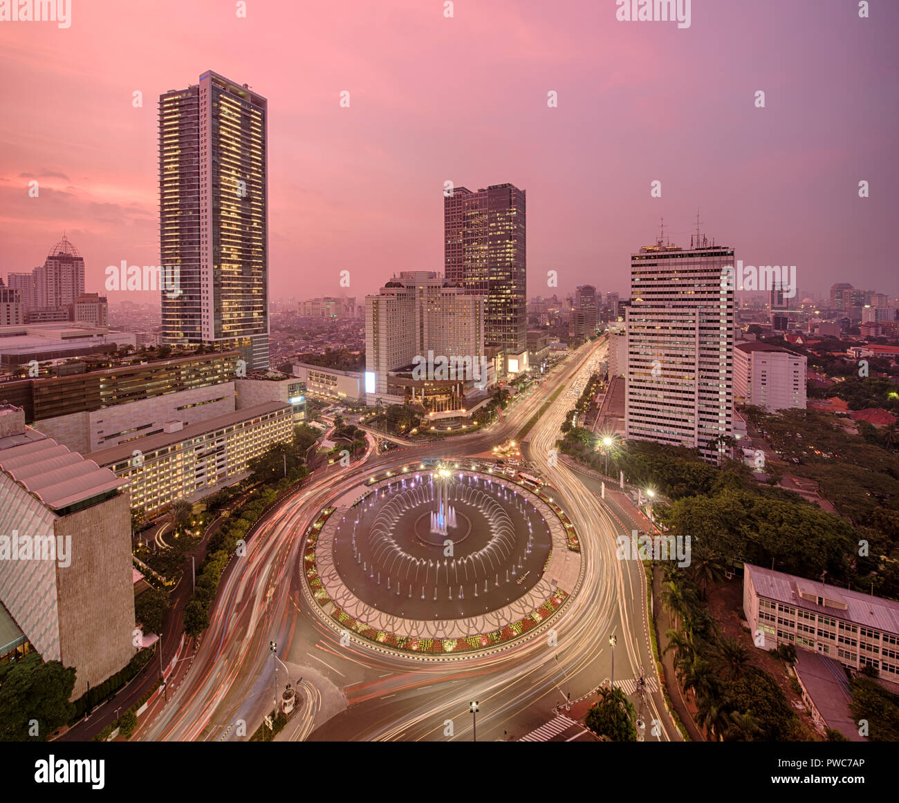 Top view of city roundabout on Jakarta on the night. Jakarta, Indonesia