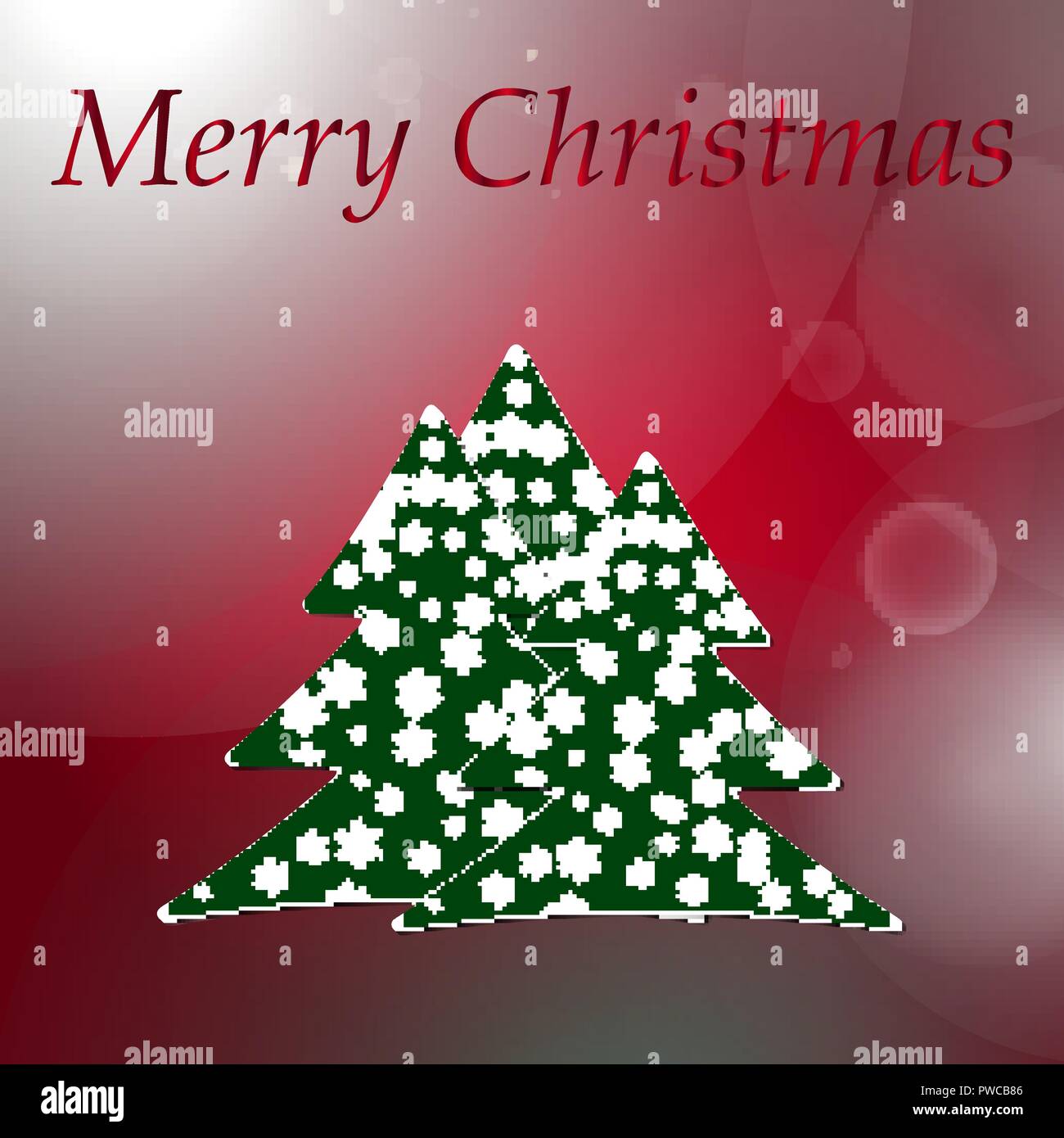 Abstract red round bokeh background with christmas tree Stock Vector