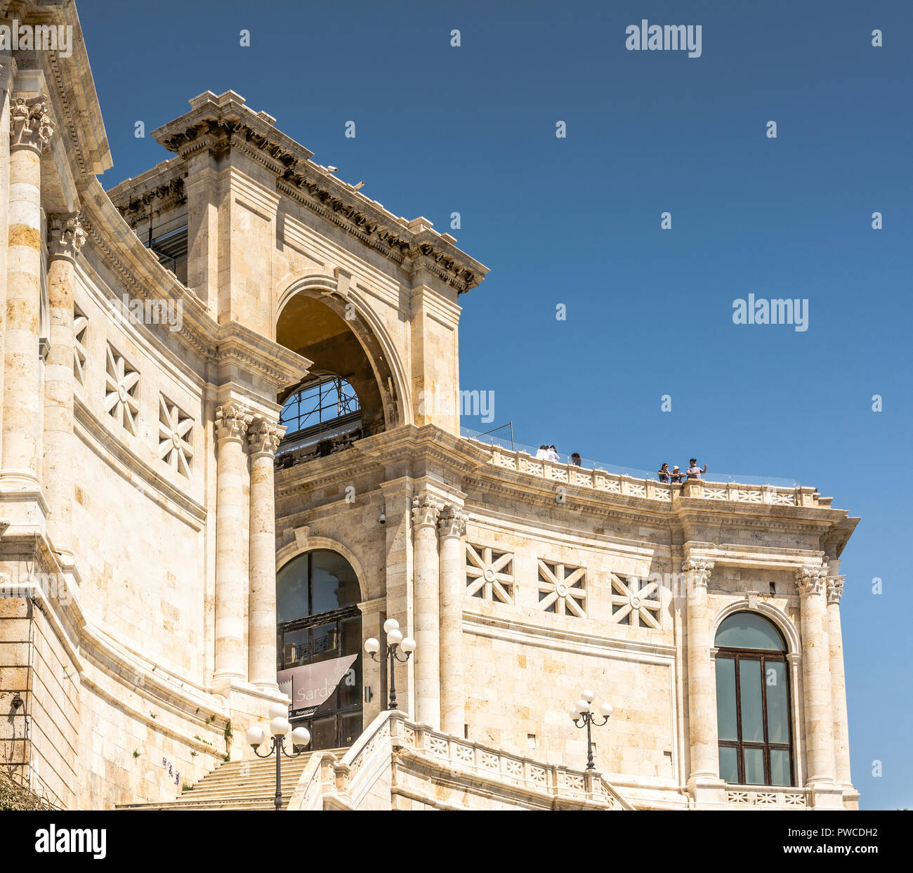 Saint Remy Bastion is a majestic building dating to the early XX century rises in the historic centre of Cagliari, one of the symbols of Sardiniaâ€™s  Stock Photo