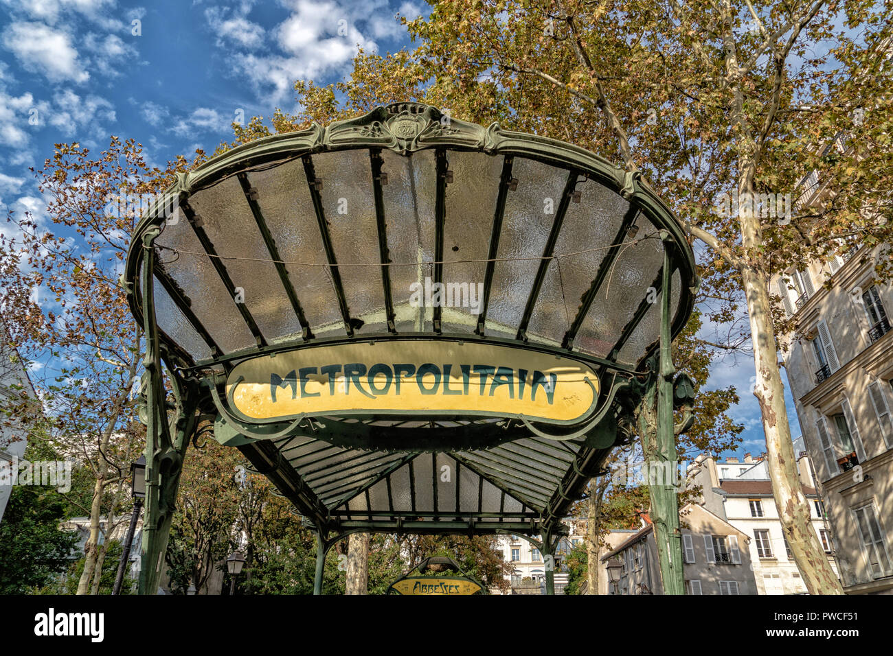 old Paris Metro Metropolitain Sign liberty style Stock Photo