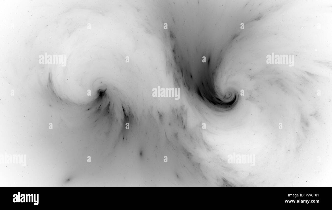 Glowing spiral singularities in space, inverted black and white effect ...