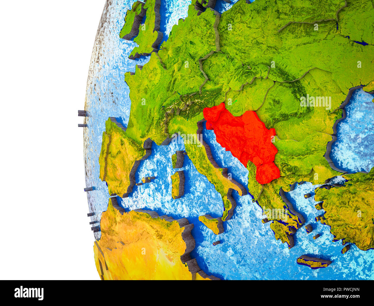 Former Yugoslavia Highlighted On 3d Earth With Visible Countries And Watery Oceans 3d Illustration Stock Photo Alamy